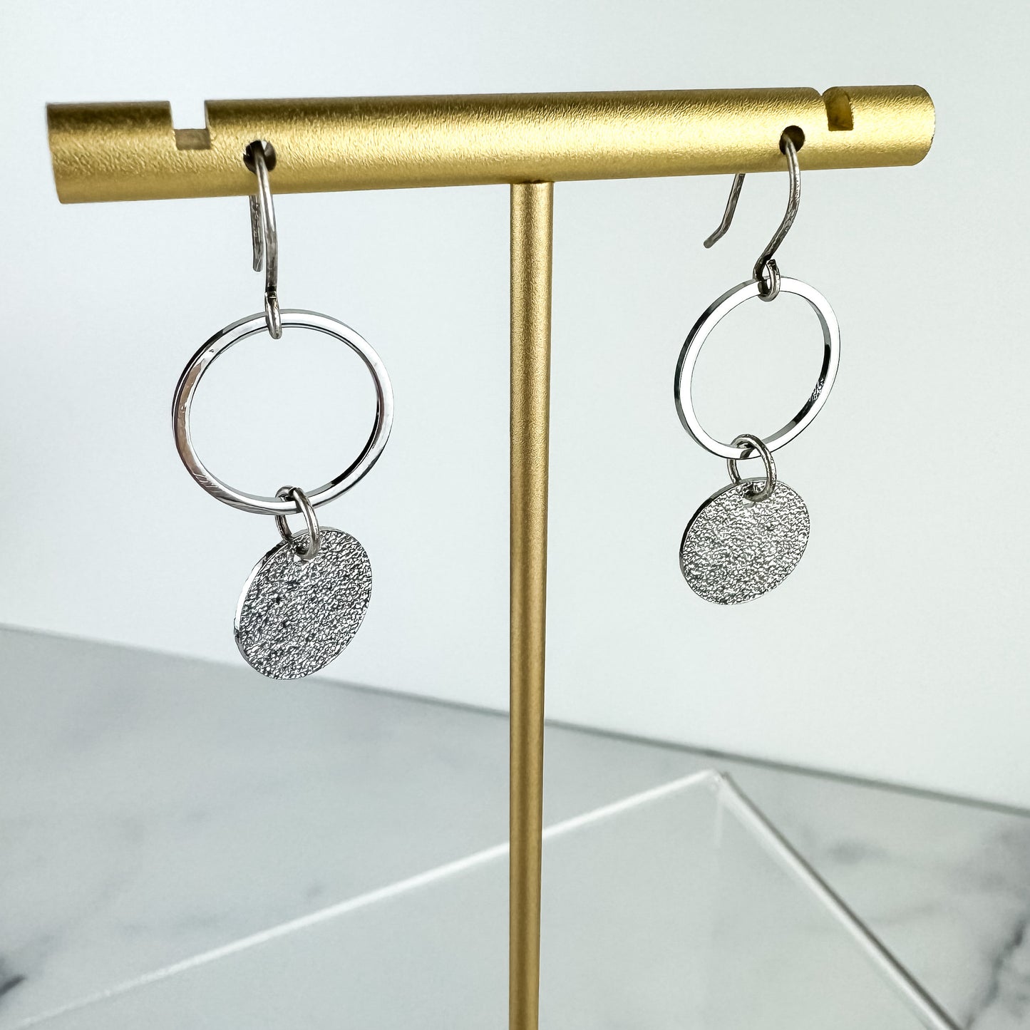 Classic Everyday Earring, Nickel-Free Rhodium (Silver) Plated Brass | Lightweight Silver Drop Earring | Textured Silver Earring