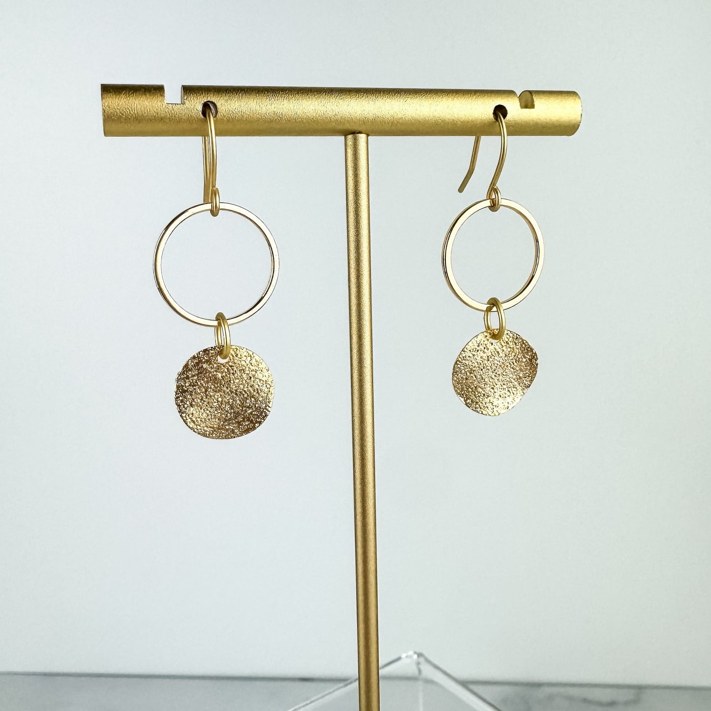 Classic Everyday Earring, Nickel-Free Gold Plated Brass | Lightweight Gold Drop Earring | Textured Gold Earring