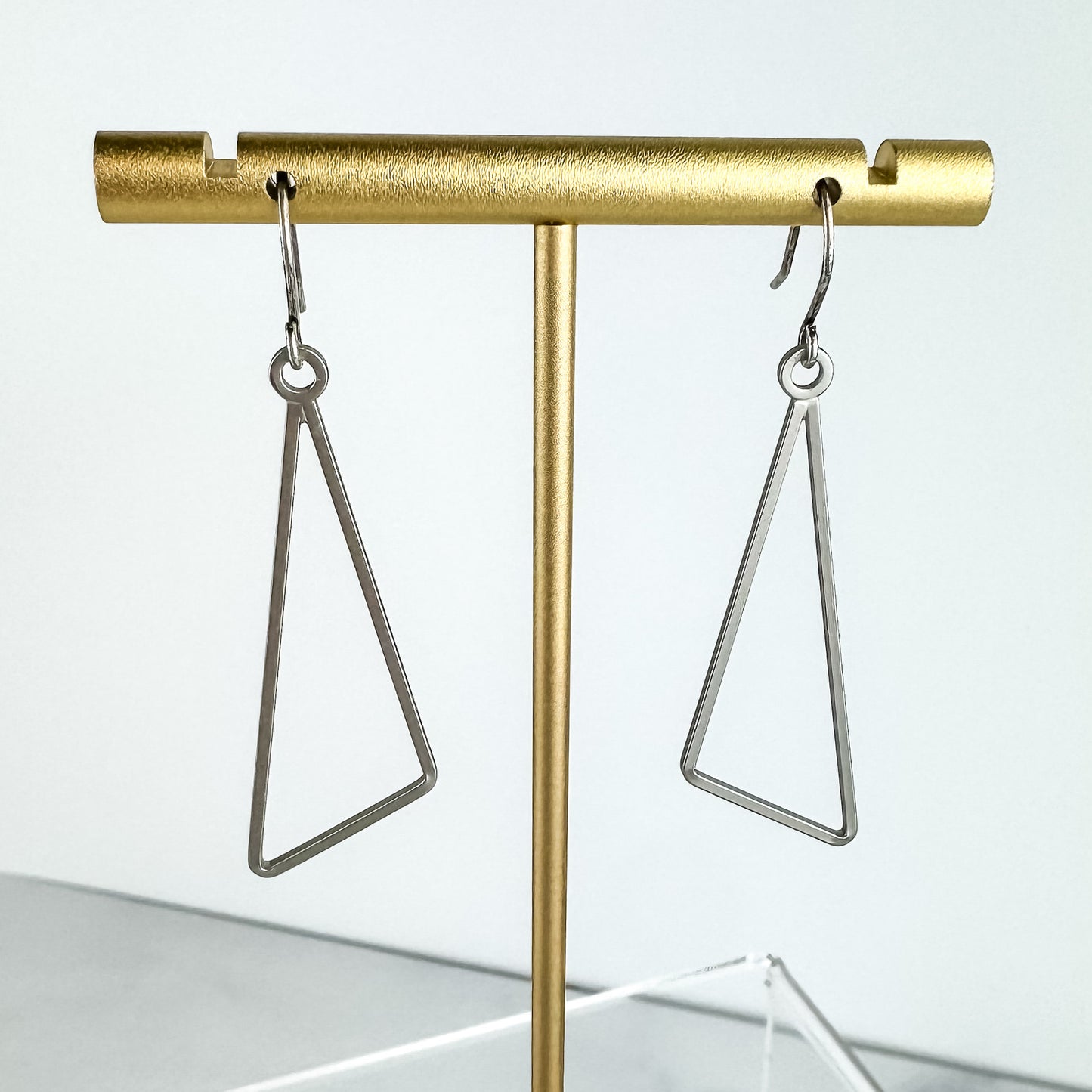Classic Everyday Earring, Nickel-Free Satin Silver Plated Brass | Lightweight Geometric Silver Drop Earring | Satin Silver Triangle Dangle |
