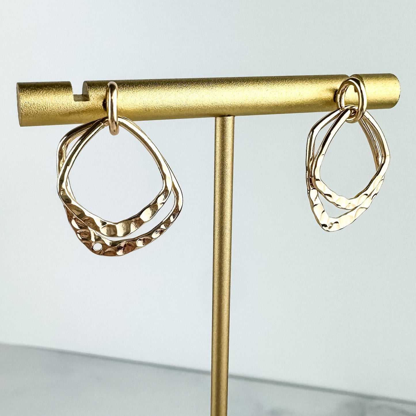 Abstract Gold Stud Earring, Nickel-Free Gold Plated Brass | Lightweight Gold Hammered Post Earring