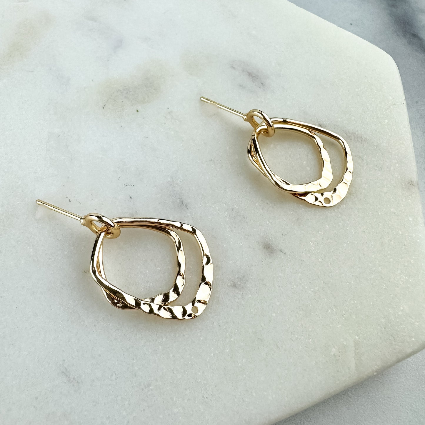 Abstract Gold Stud Earring, Nickel-Free Gold Plated Brass | Lightweight Gold Hammered Post Earring
