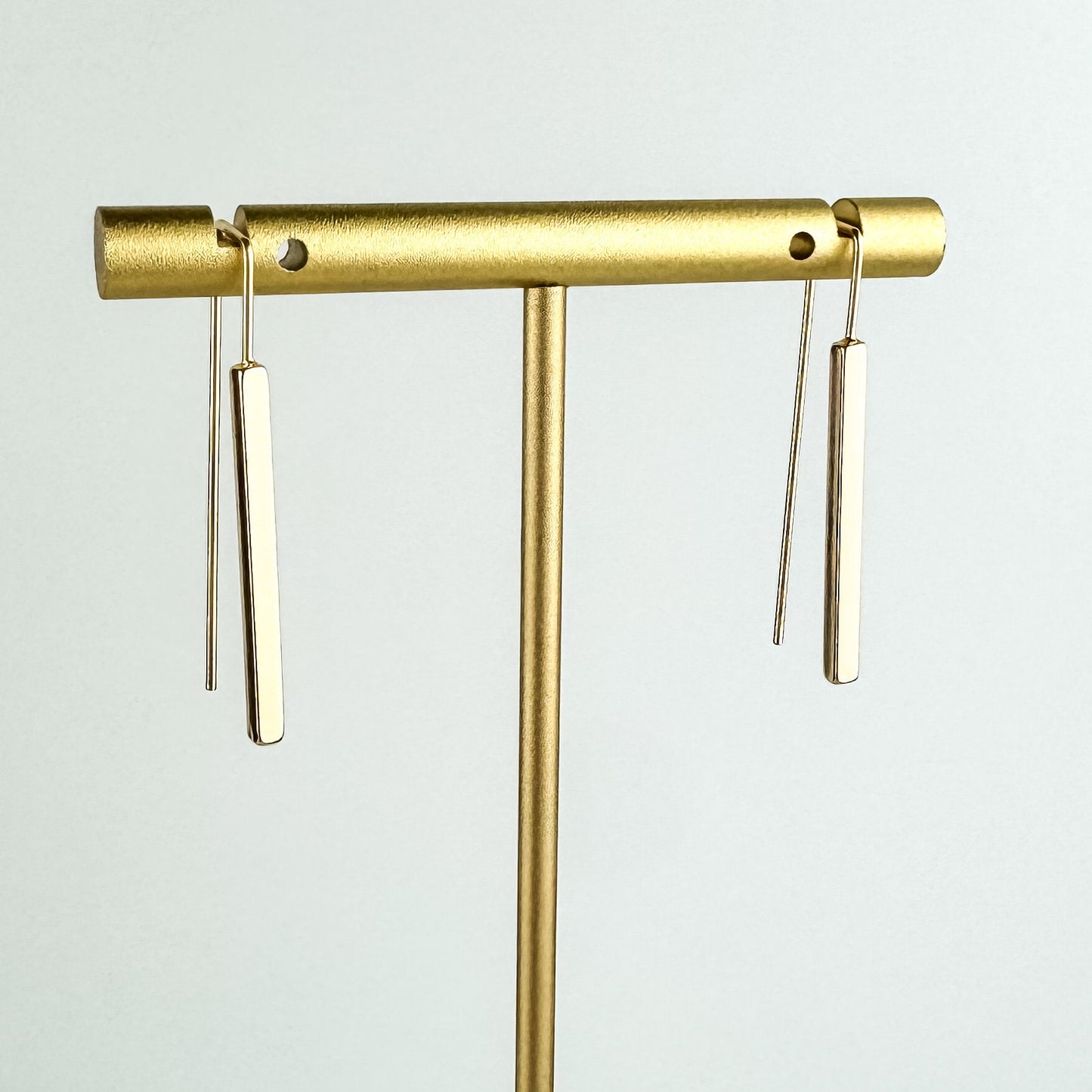 Geometric Gold Stick Drop Earring, Nickel-Free Gold Plated Brass | Lightweight Gold Long Dangle Earring