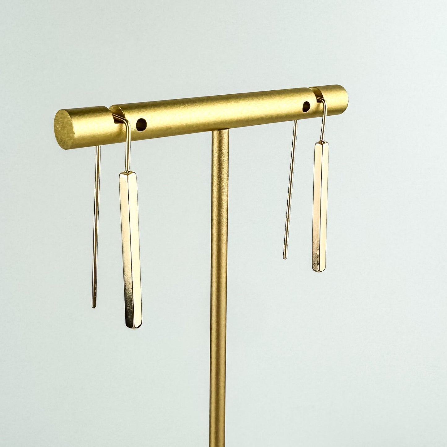 Geometric Gold Stick Drop Earring, Nickel-Free Gold Plated Brass | Lightweight Gold Long Dangle Earring