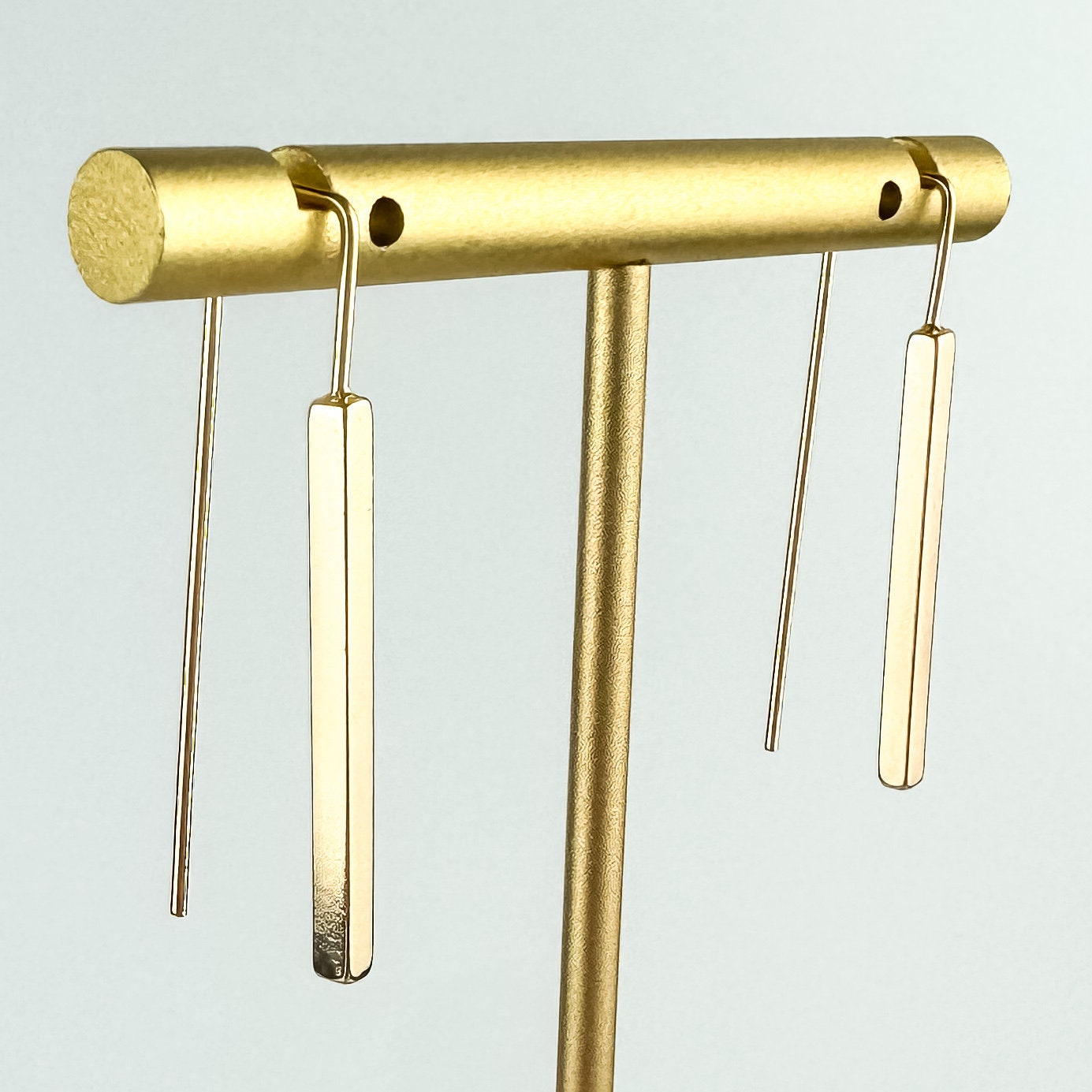Geometric Gold Stick Drop Earring, Nickel-Free Gold Plated Brass | Lightweight Gold Long Dangle Earring