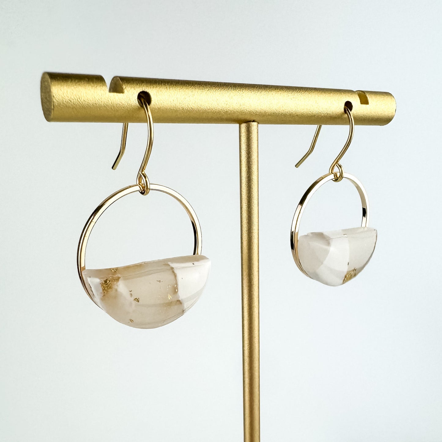 White and Translucent Clay Circle Statement Earring, Polymer Clay Drop Earring, Light Shine Jewelry | Lightweight Dangle
