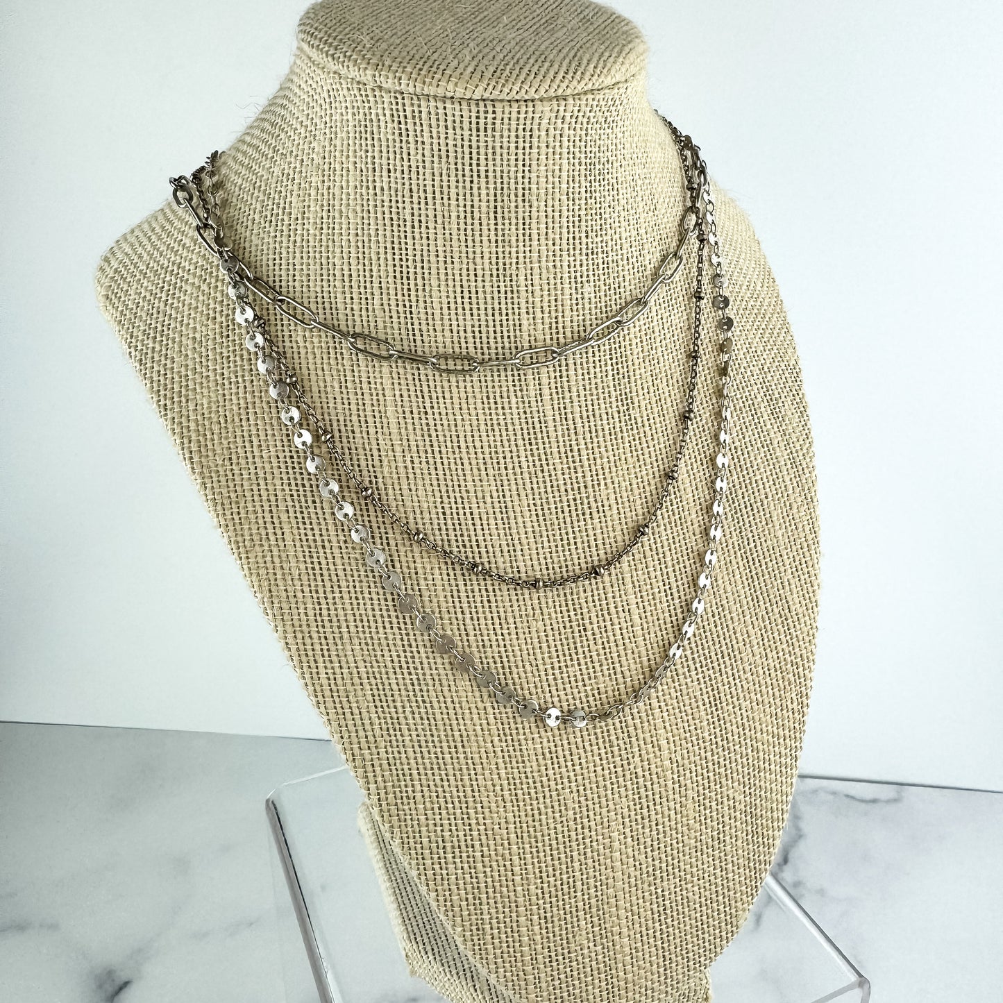 Silver Layering Necklace | Paperclip Chain | Dainty Chain | Nickel-Free Silver-Plated Brass Chain | Trendy Necklace | Antique Silver