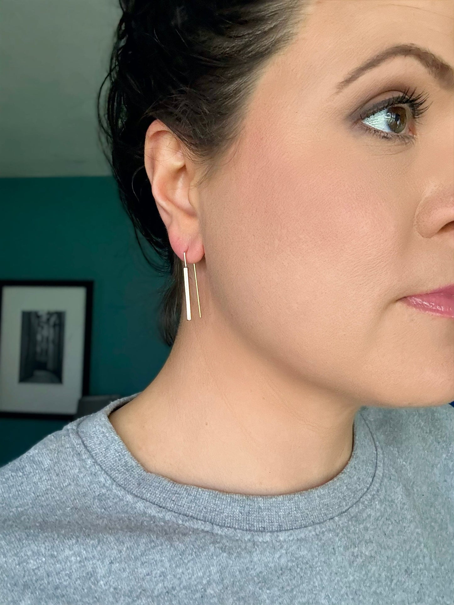 Geometric Silver Stick Drop Earring, Nickel-Free Silver Plated Brass | Lightweight Silver Long Dangle Earring