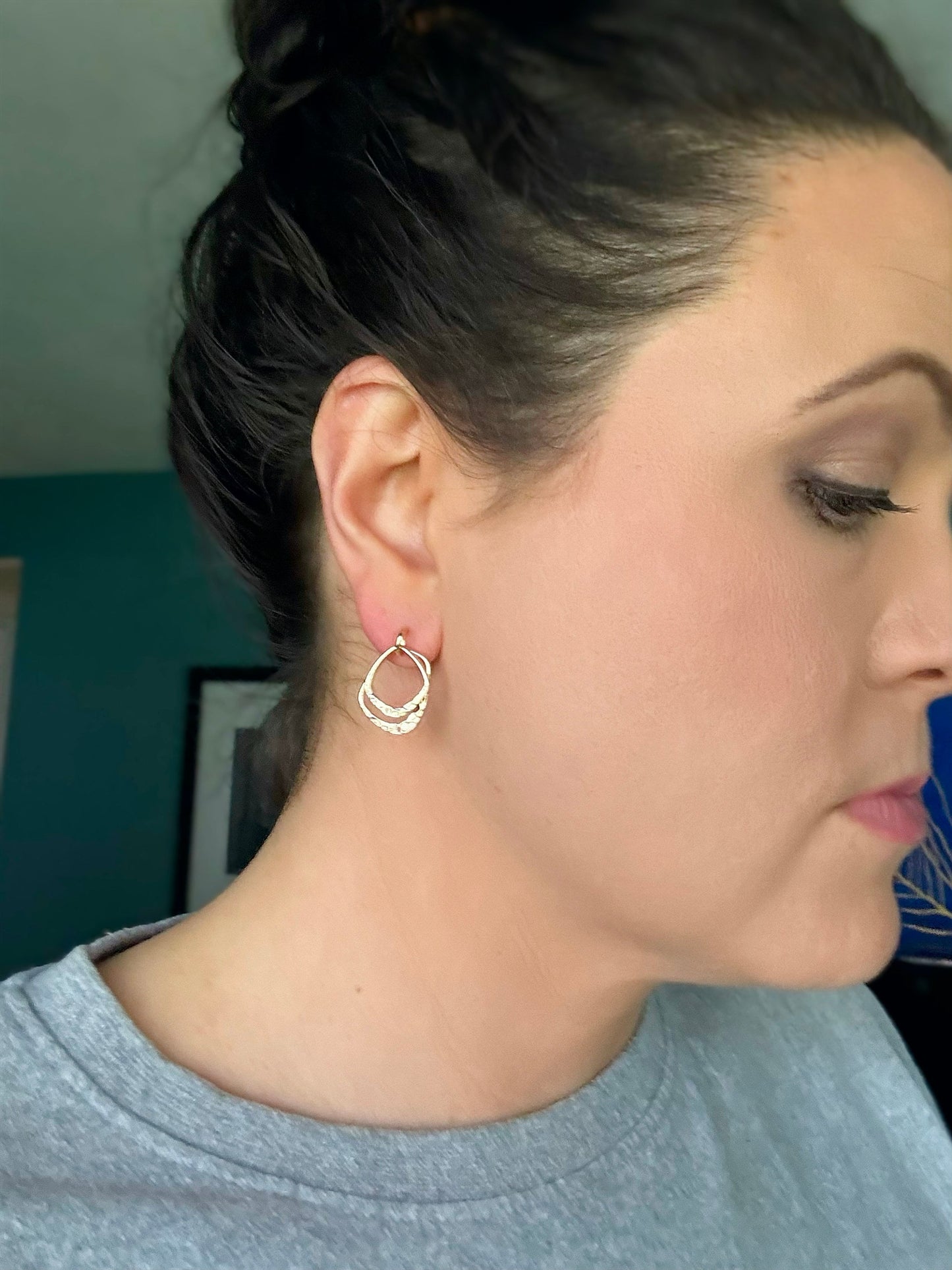 Abstract Gold Stud Earring, Nickel-Free Gold Plated Brass | Lightweight Gold Hammered Post Earring