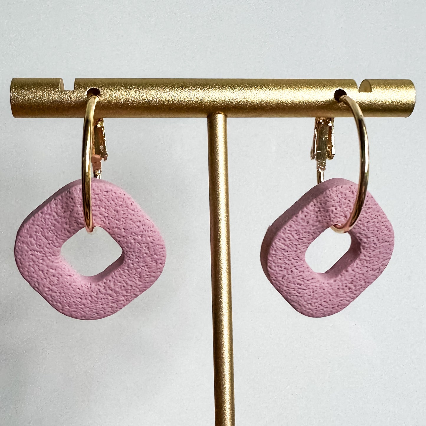 Pink Statement Hoop Earring, Lightweight Clay Earring, Nickel-Free - Light Shine Jewelry, Summer Clay Fun Earring, Simple Clay Drop Dangle