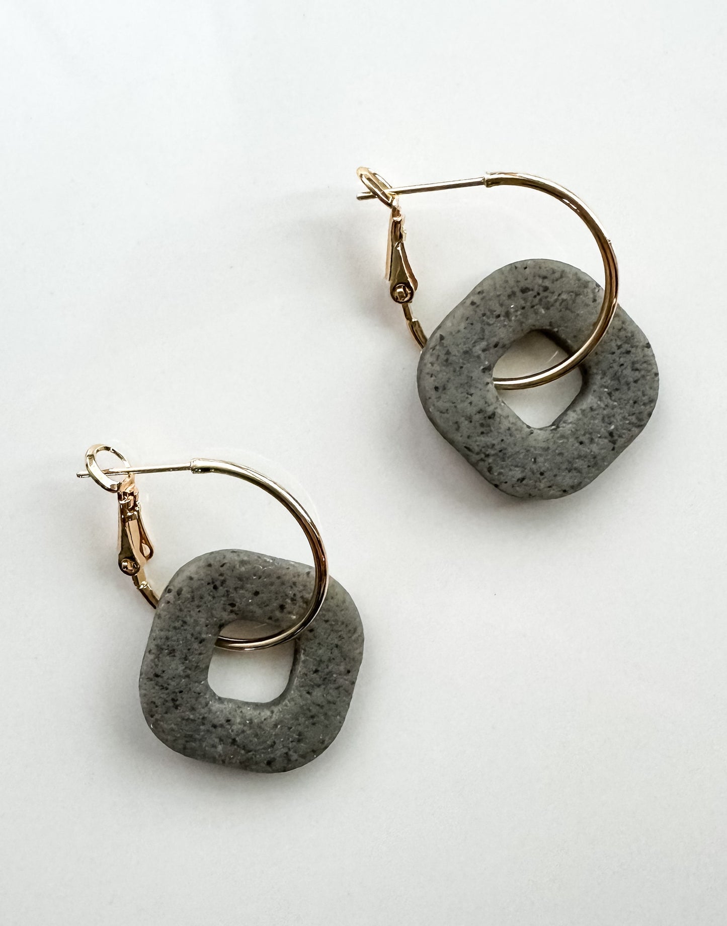 Gray Statement Hoop Earring, Lightweight Clay Earring, Nickel-Free - Light Shine Jewelry, Summer Clay Fun Earring, Simple Clay Drop Dangle