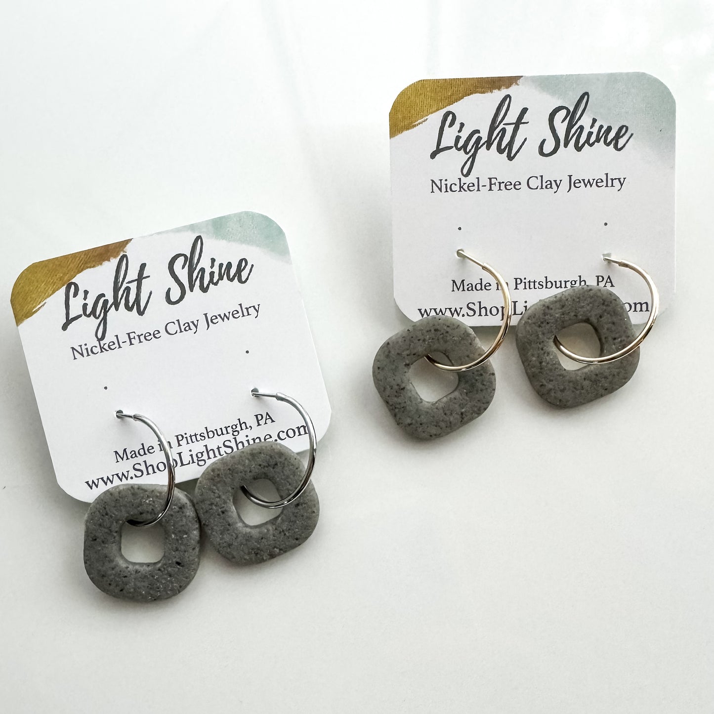 Gray Statement Hoop Earring, Lightweight Clay Earring, Nickel-Free - Light Shine Jewelry, Summer Clay Fun Earring, Simple Clay Drop Dangle