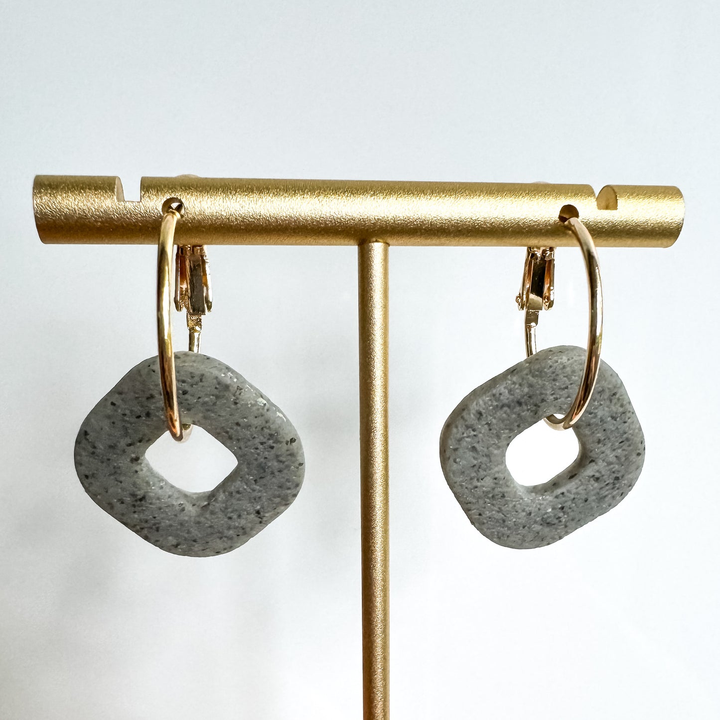 Gray Statement Hoop Earring, Lightweight Clay Earring, Nickel-Free - Light Shine Jewelry, Summer Clay Fun Earring, Simple Clay Drop Dangle
