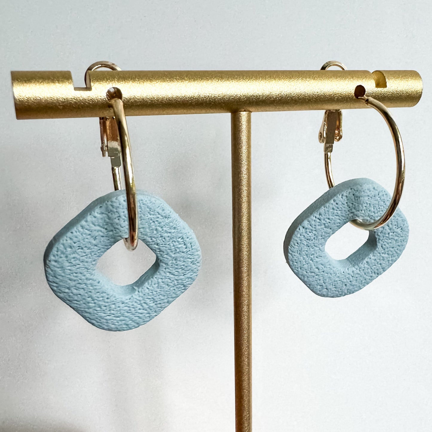 Blue Statement Hoop Earring, Lightweight Clay Earring, Nickel-Free - Light Shine Jewelry, Summer Clay Fun Earring, Simple Clay Drop Dangle
