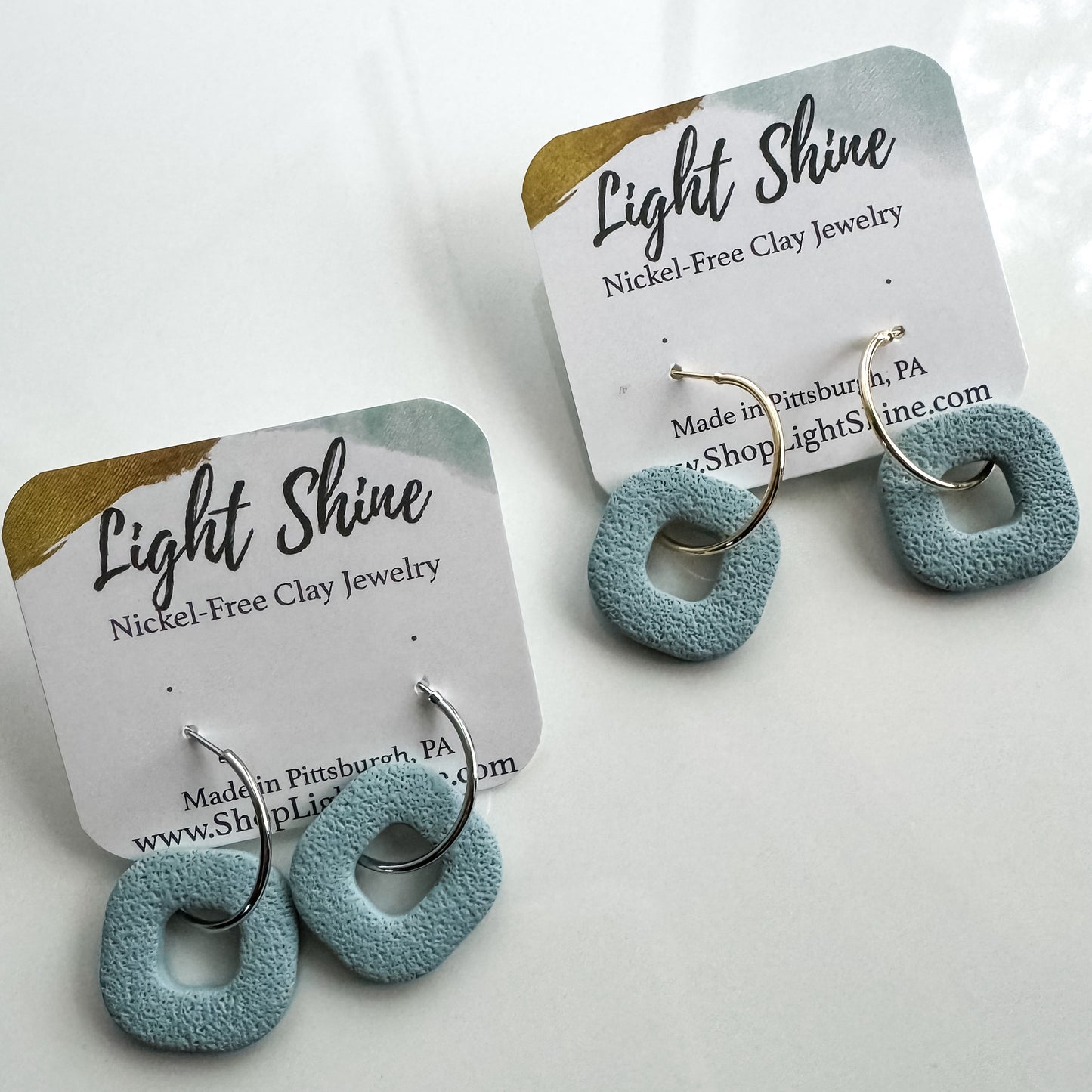 Blue Statement Hoop Earring, Lightweight Clay Earring, Nickel-Free - Light Shine Jewelry, Summer Clay Fun Earring, Simple Clay Drop Dangle