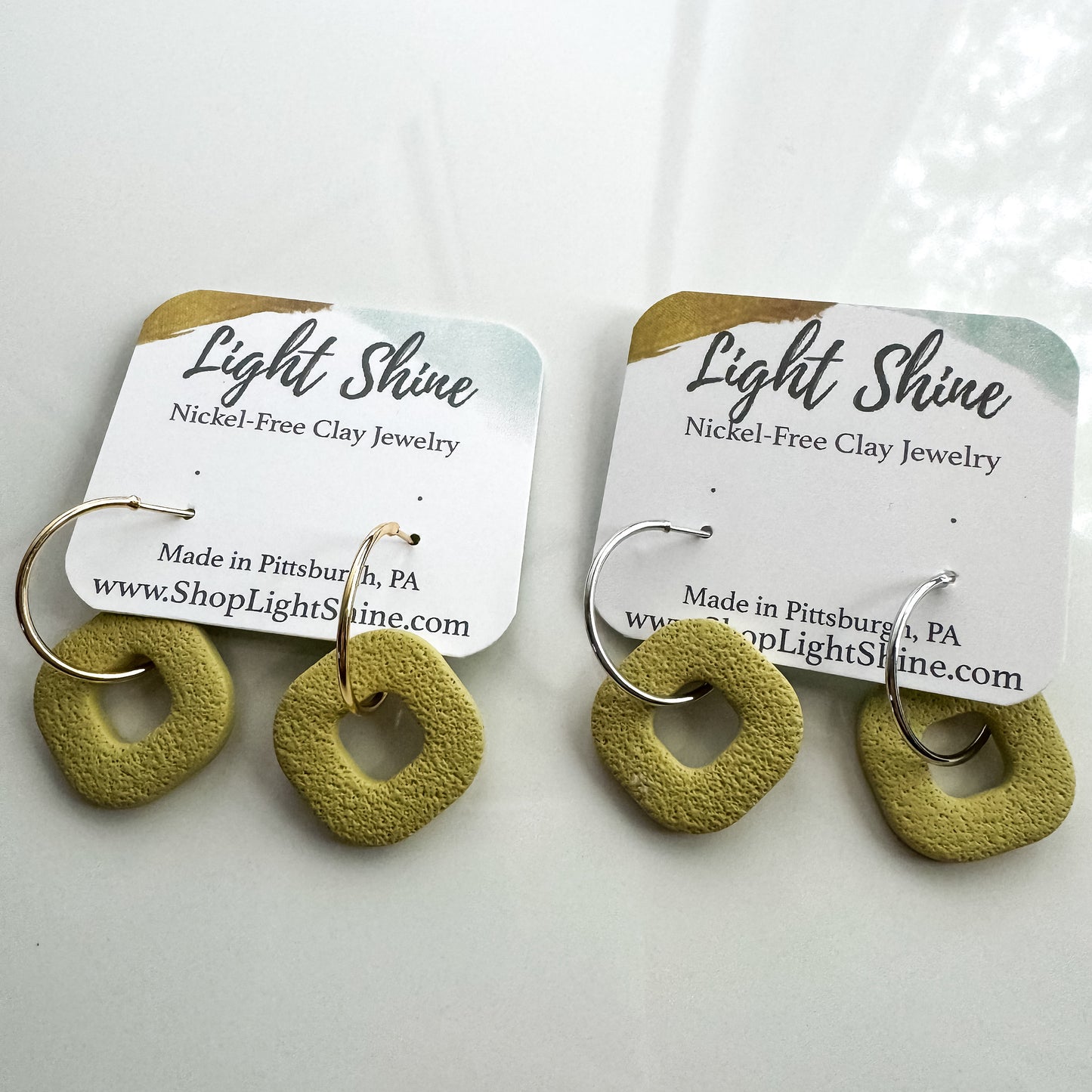 Green Statement Hoop Earring, Lightweight Clay Earring, Nickel-Free - Light Shine Jewelry, Summer Clay Fun Earring, Simple Clay Drop Dangle
