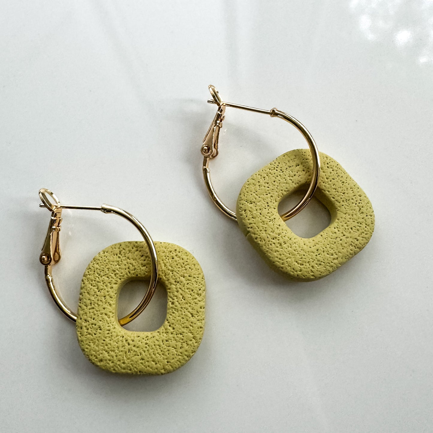 Green Statement Hoop Earring, Lightweight Clay Earring, Nickel-Free - Light Shine Jewelry, Summer Clay Fun Earring, Simple Clay Drop Dangle