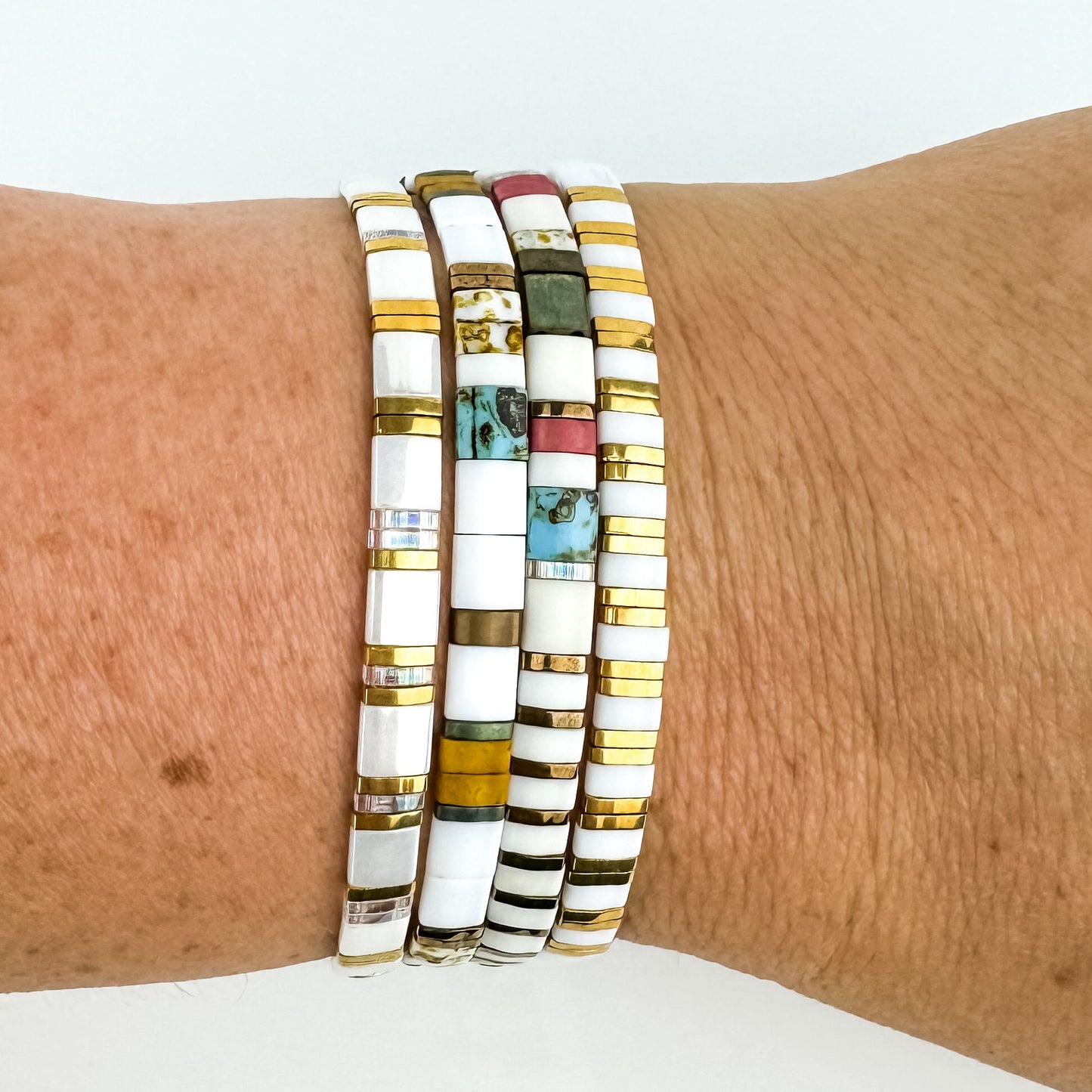 MORE THAN GOLD | Tila Bead Stretch Bracelet | Colorful Bead Bracelet for women | Bracelet Stack | Light Shine Jewelry | Layering Bracelet