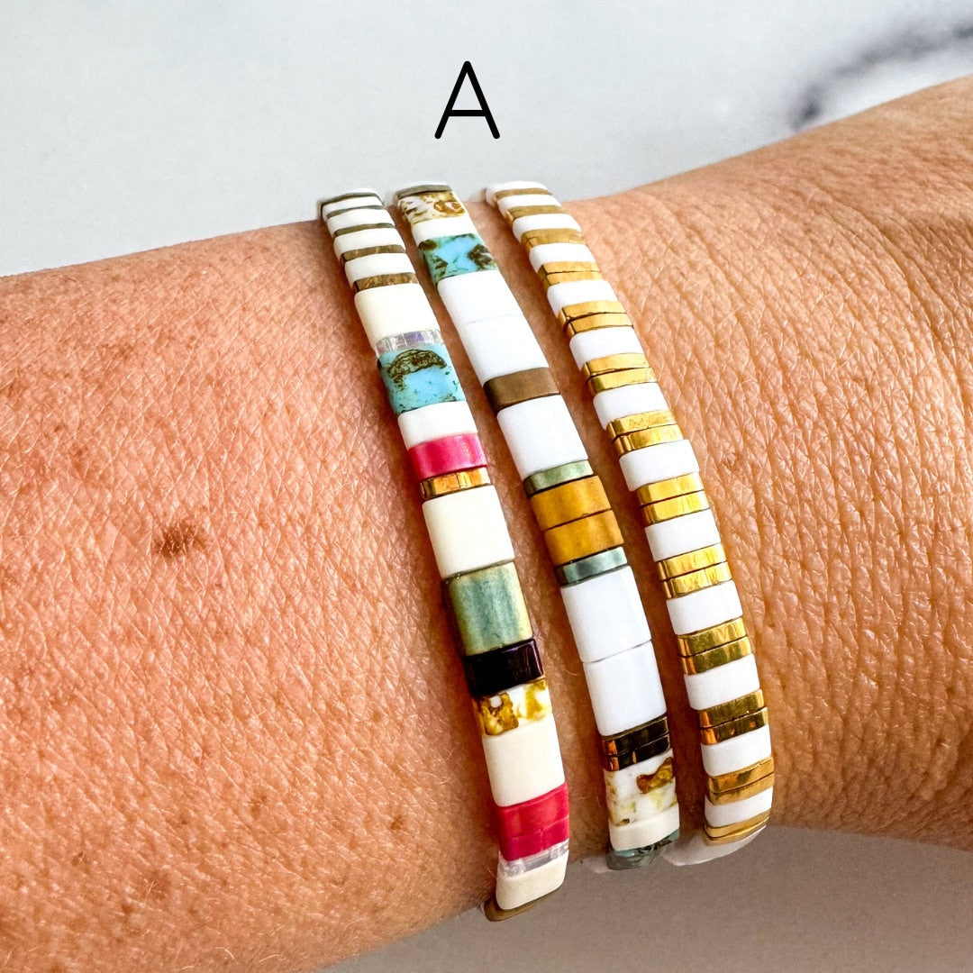 STACK of 3 DISCOUNT | Garden Combos | Tila Bead Stretch Bracelet | Colorful Bead Bracelet | Bracelet Stack | Layering Bracelet | Tile Bead