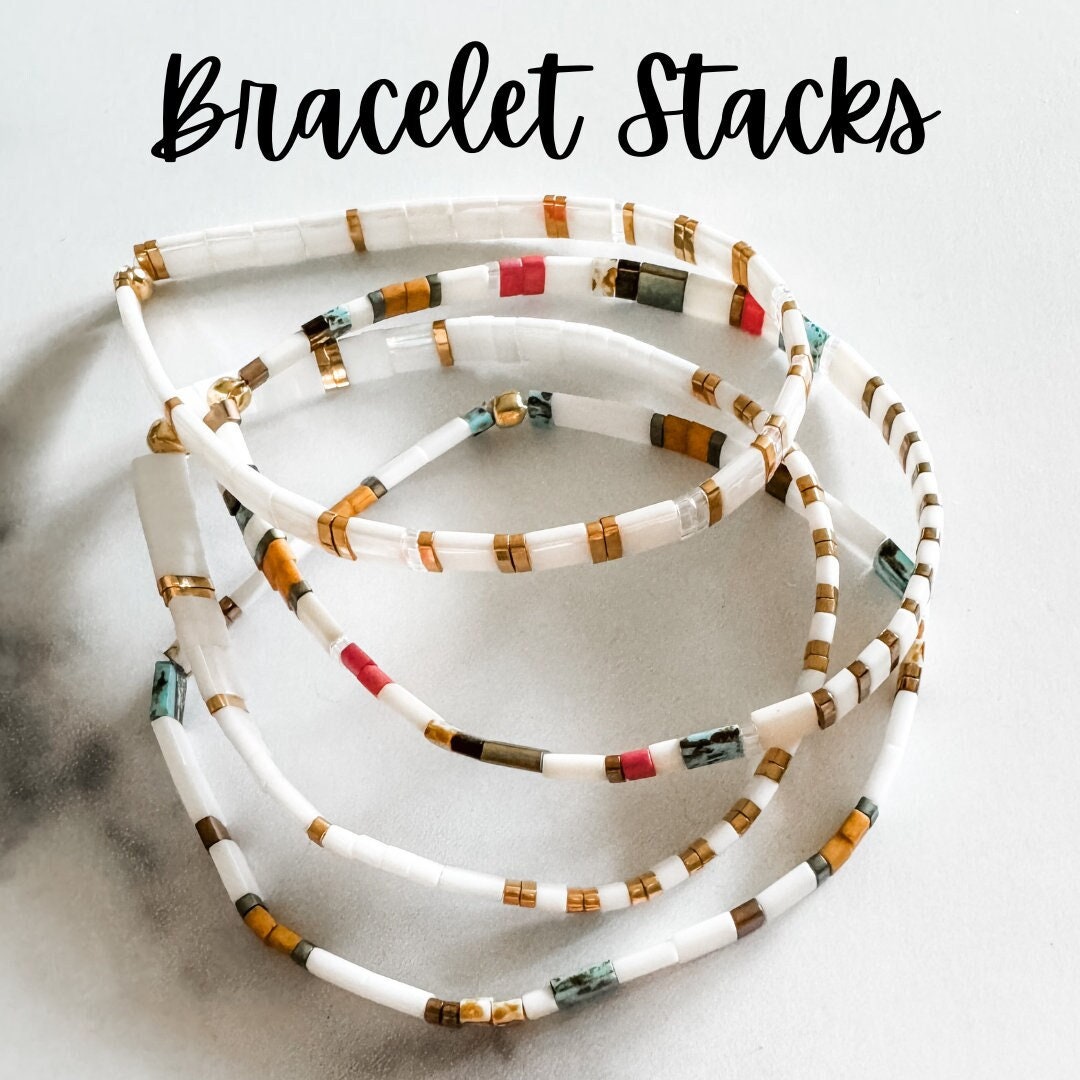 STACK of 3 DISCOUNT | Garden Combos | Tila Bead Stretch Bracelet | Colorful Bead Bracelet | Bracelet Stack | Layering Bracelet | Tile Bead