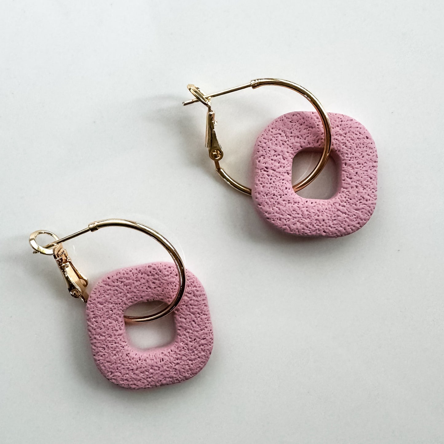Pink Statement Hoop Earring, Lightweight Clay Earring, Nickel-Free - Light Shine Jewelry, Summer Clay Fun Earring, Simple Clay Drop Dangle