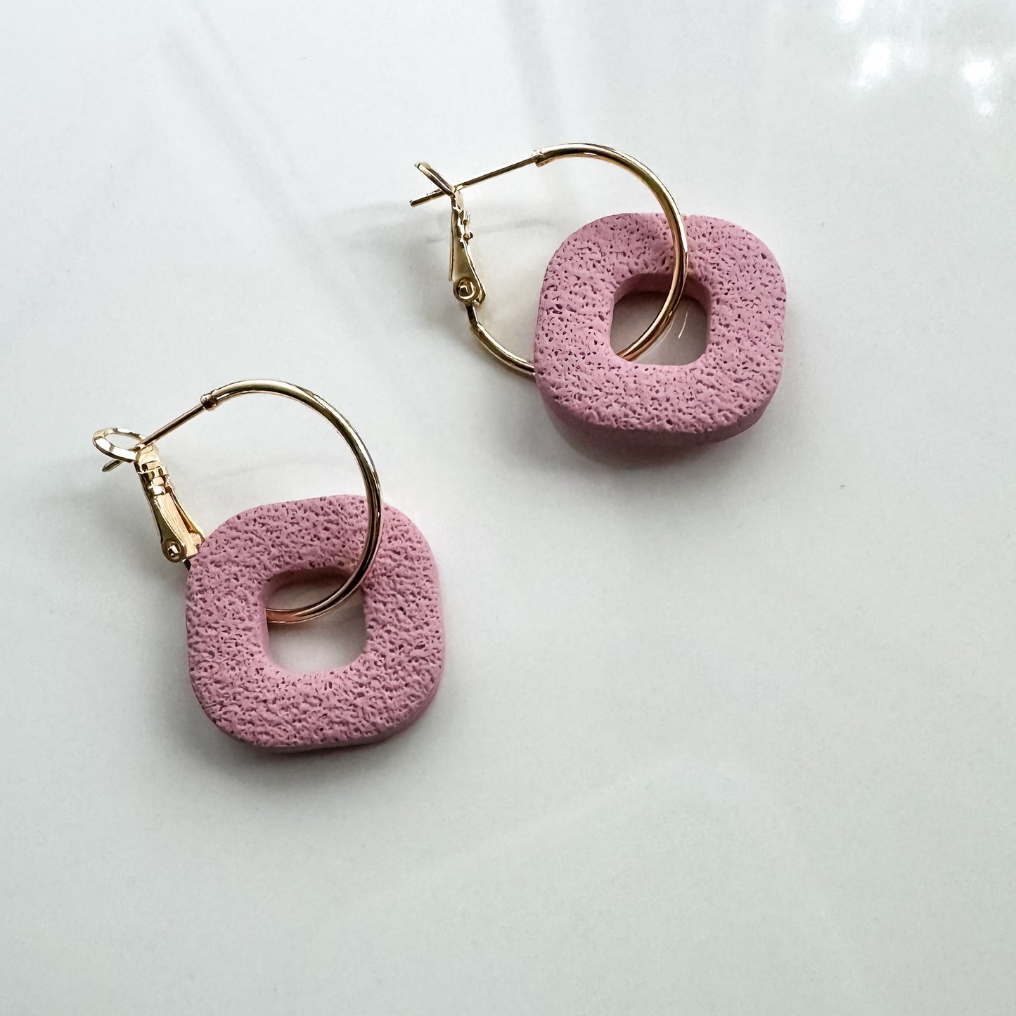 Pink Statement Hoop Earring, Lightweight Clay Earring, Nickel-Free - Light Shine Jewelry, Summer Clay Fun Earring, Simple Clay Drop Dangle