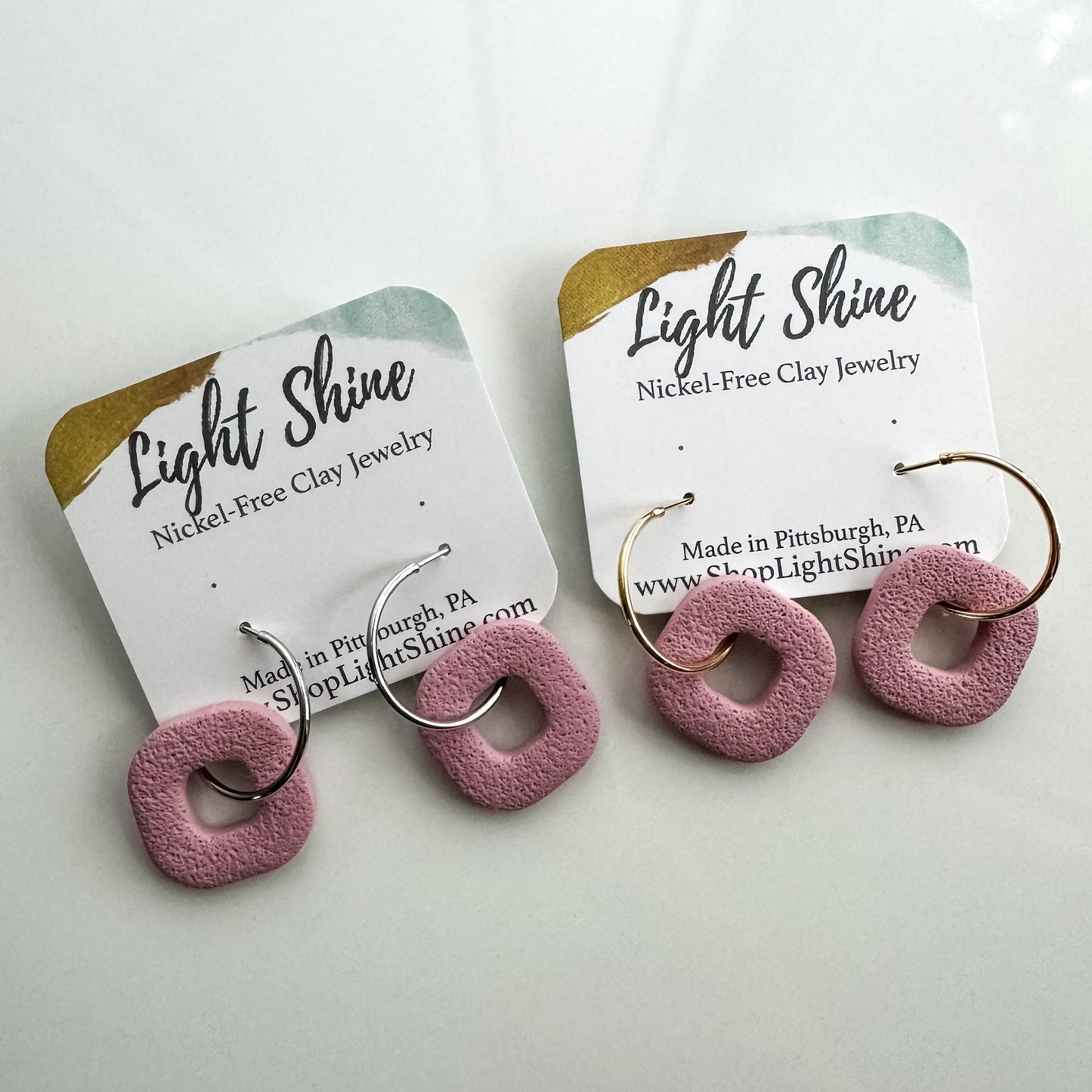 Pink Statement Hoop Earring, Lightweight Clay Earring, Nickel-Free - Light Shine Jewelry, Summer Clay Fun Earring, Simple Clay Drop Dangle
