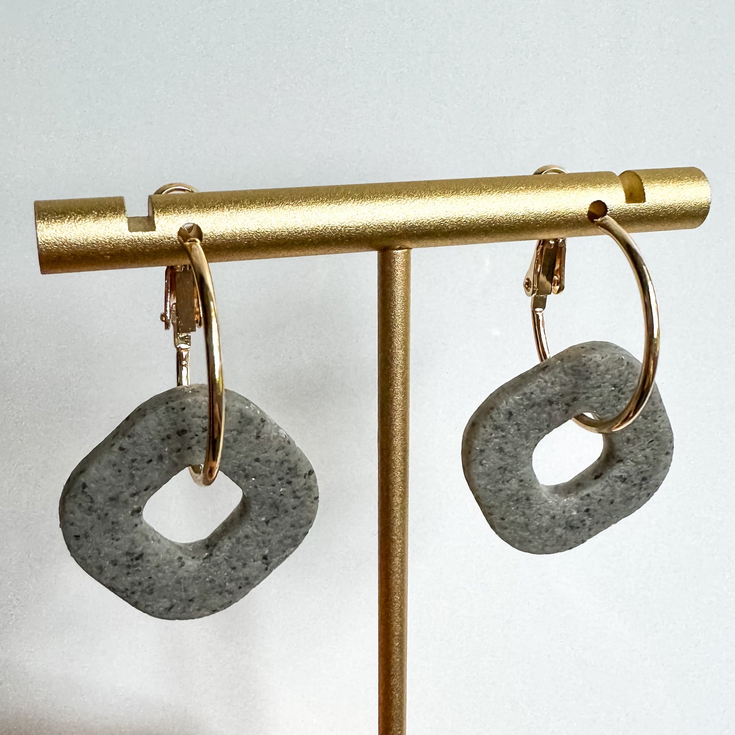 Gray Statement Hoop Earring, Lightweight Clay Earring, Nickel-Free - Light Shine Jewelry, Summer Clay Fun Earring, Simple Clay Drop Dangle
