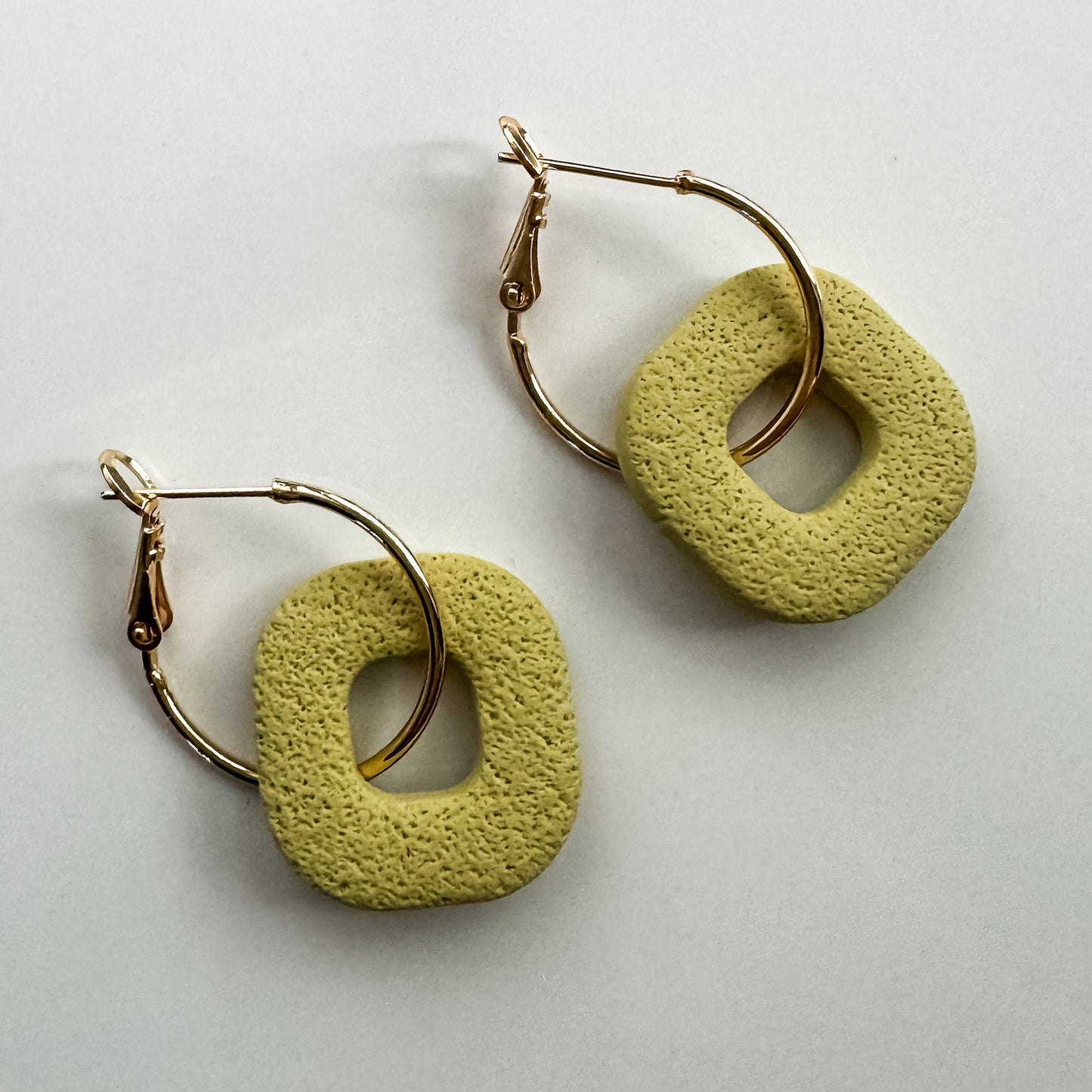 Green Statement Hoop Earring, Lightweight Clay Earring, Nickel-Free - Light Shine Jewelry, Summer Clay Fun Earring, Simple Clay Drop Dangle