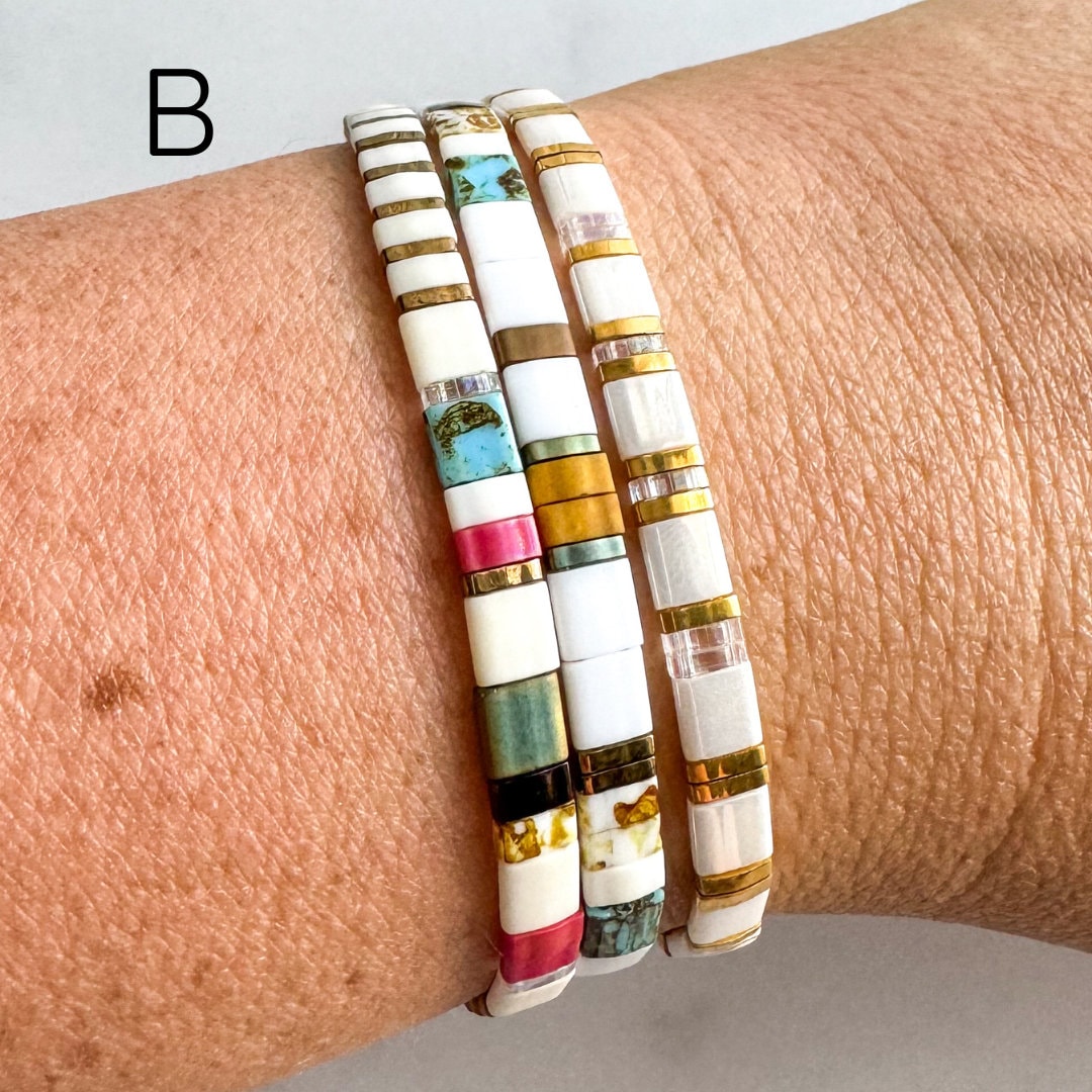 STACK of 3 DISCOUNT | Garden Combos | Tila Bead Stretch Bracelet | Colorful Bead Bracelet | Bracelet Stack | Layering Bracelet | Tile Bead