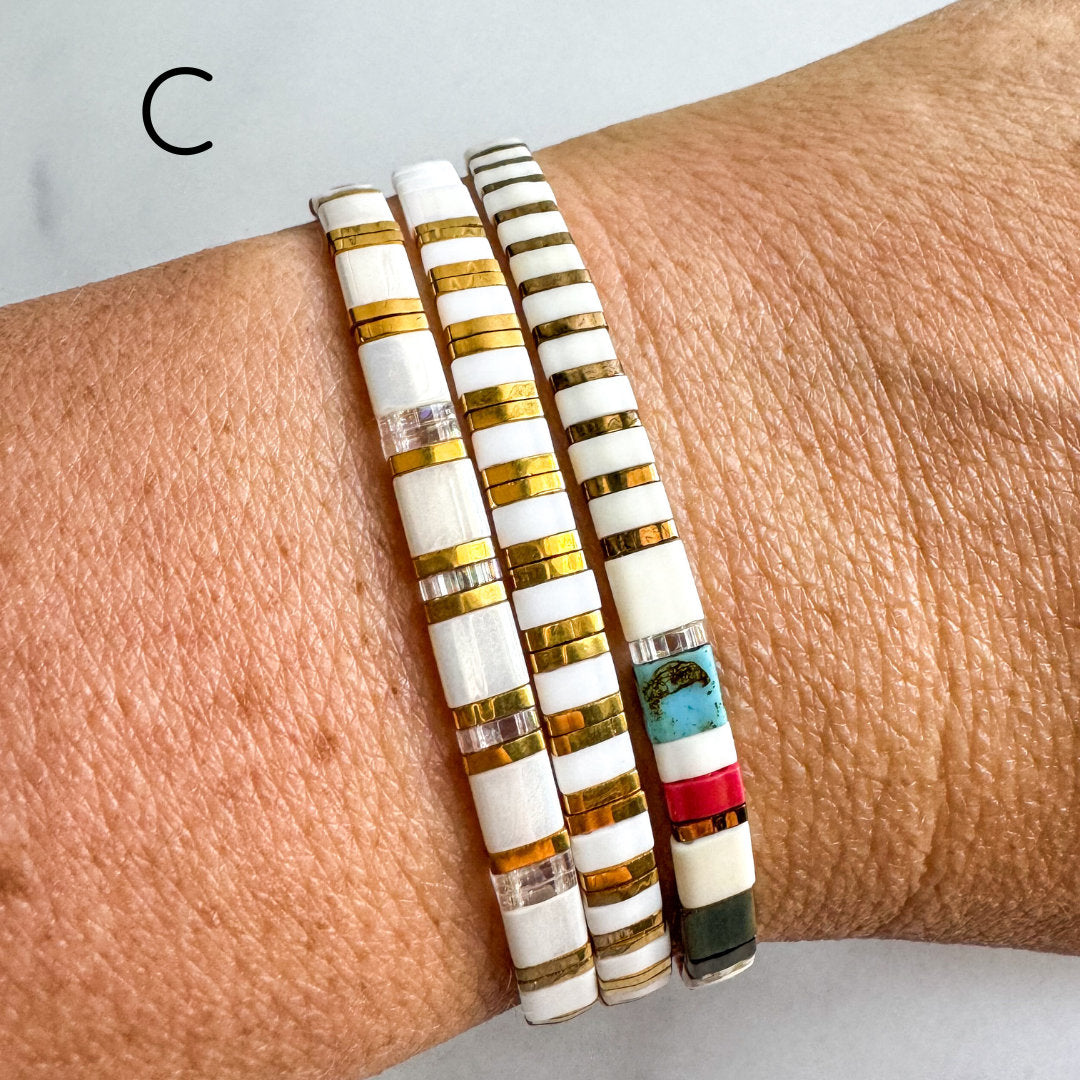 STACK of 3 DISCOUNT | Garden Combos | Tila Bead Stretch Bracelet | Colorful Bead Bracelet | Bracelet Stack | Layering Bracelet | Tile Bead
