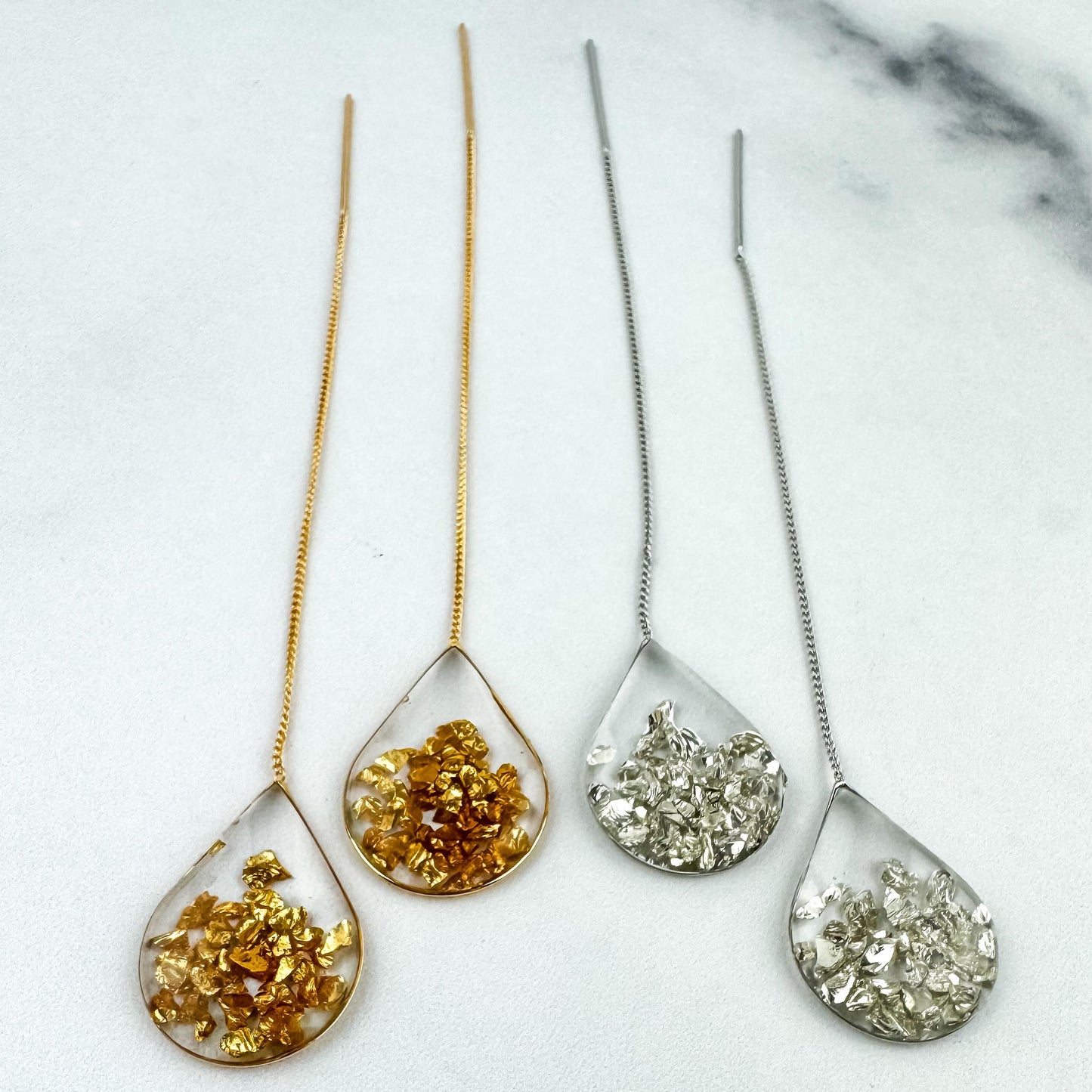 Silver or Gold Resin Ear Threaders | Light Shine Jewelry | Holiday Earring | Lightweight Handcrafted Nickel-free | Holiday Party Earring