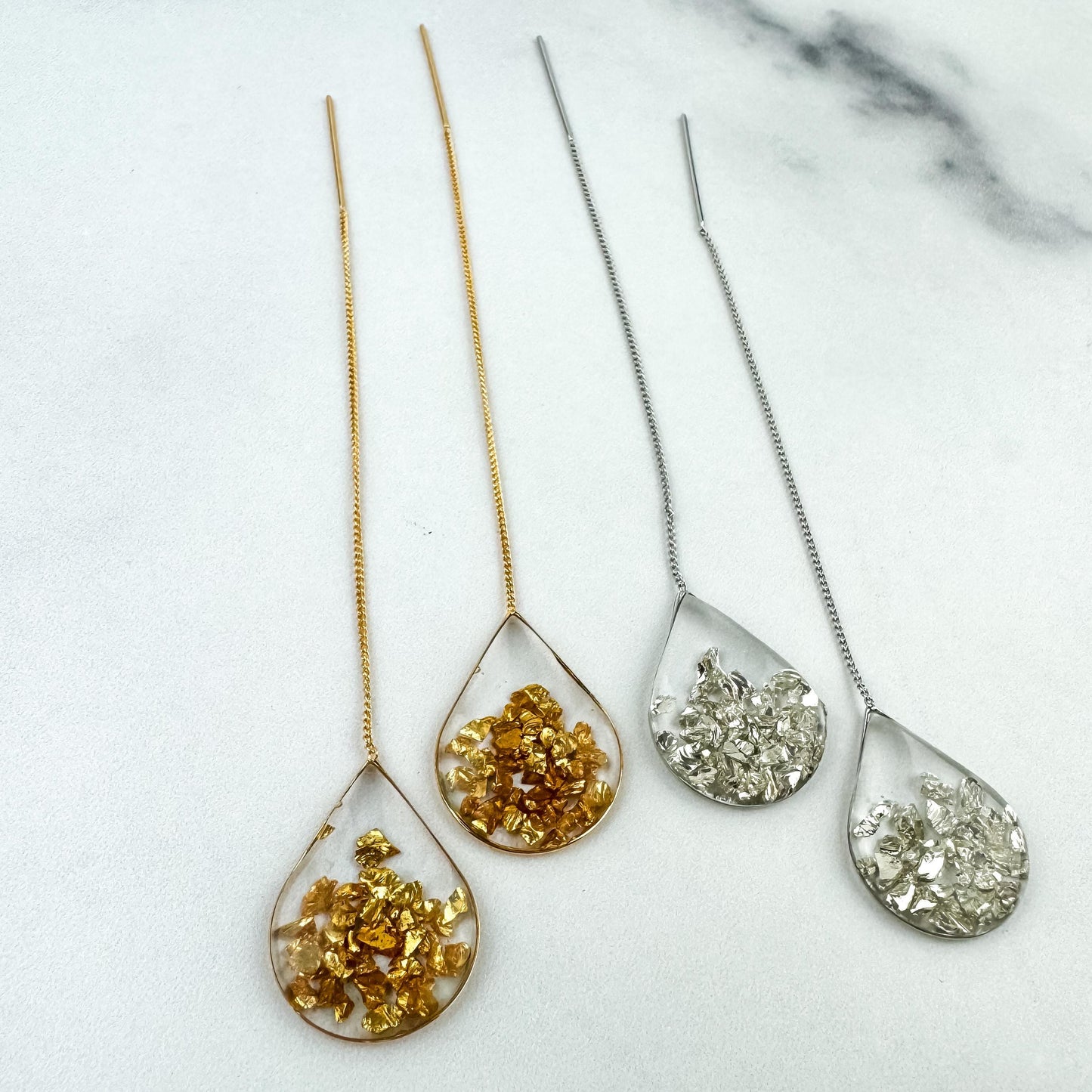 Silver or Gold Resin Ear Threaders | Light Shine Jewelry | Holiday Earring | Lightweight Handcrafted Nickel-free | Holiday Party Earring
