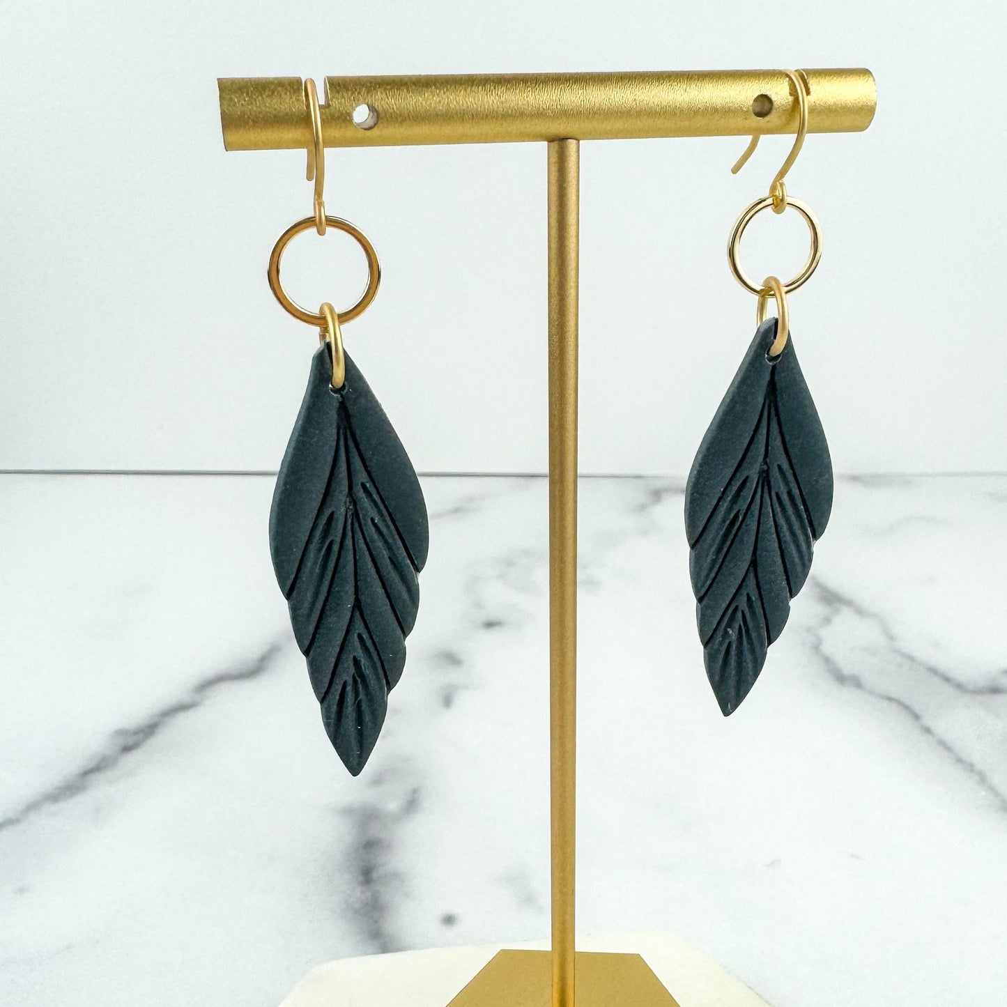 Clay Feather Earring | Light Shine Jewelry | Lightweight Handcrafted Clay | Nickel-free | Deep Cornflower Blue Dusty Deep Blue Clay Earring