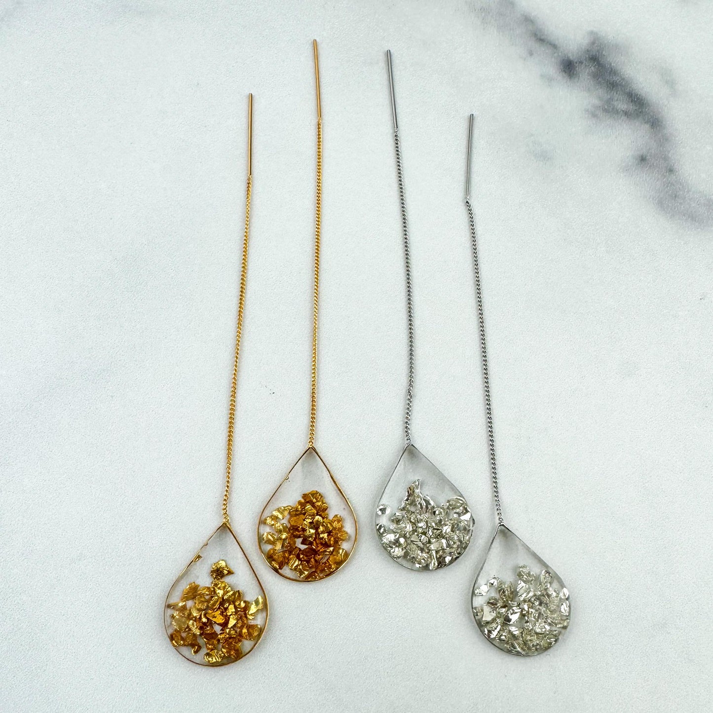 Silver or Gold Resin Ear Threaders | Light Shine Jewelry | Holiday Earring | Lightweight Handcrafted Nickel-free | Holiday Party Earring