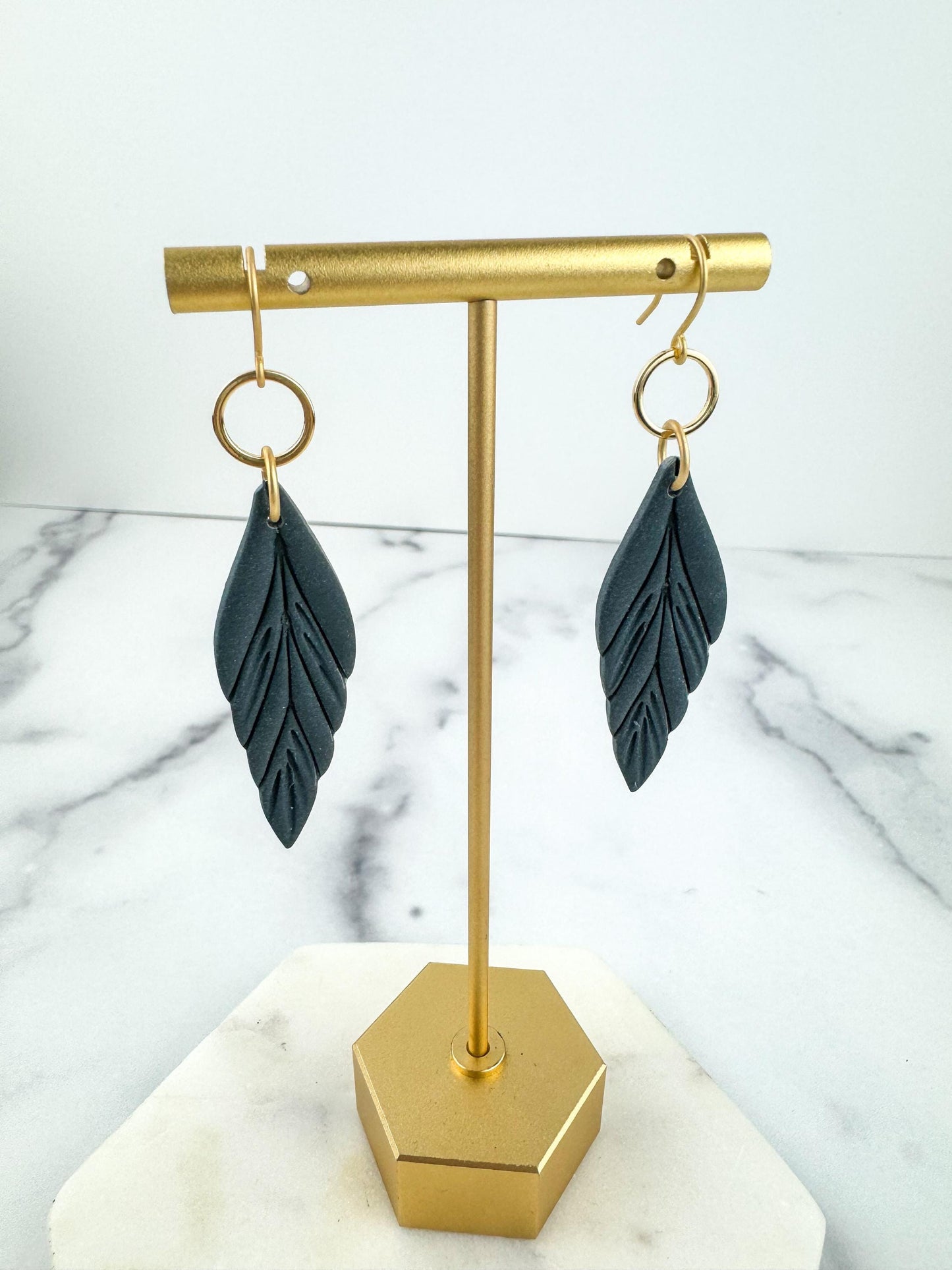 Clay Feather Earring | Light Shine Jewelry | Lightweight Handcrafted Clay | Nickel-free | Deep Cornflower Blue Dusty Deep Blue Clay Earring