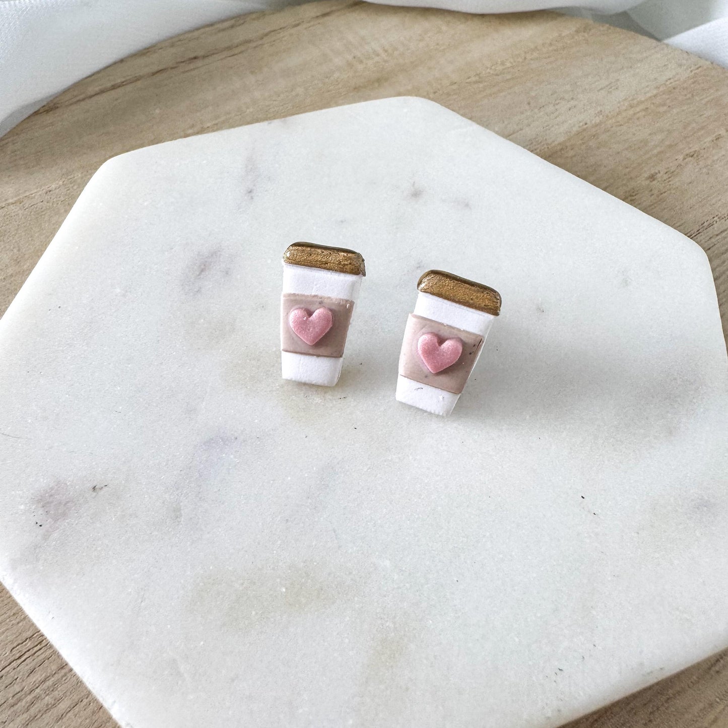 Cup of Love Stud | Coffee Valentine Clay Earring | Latte Heart Clay Stud | Light Shine Jewelry | Coffee Cup |