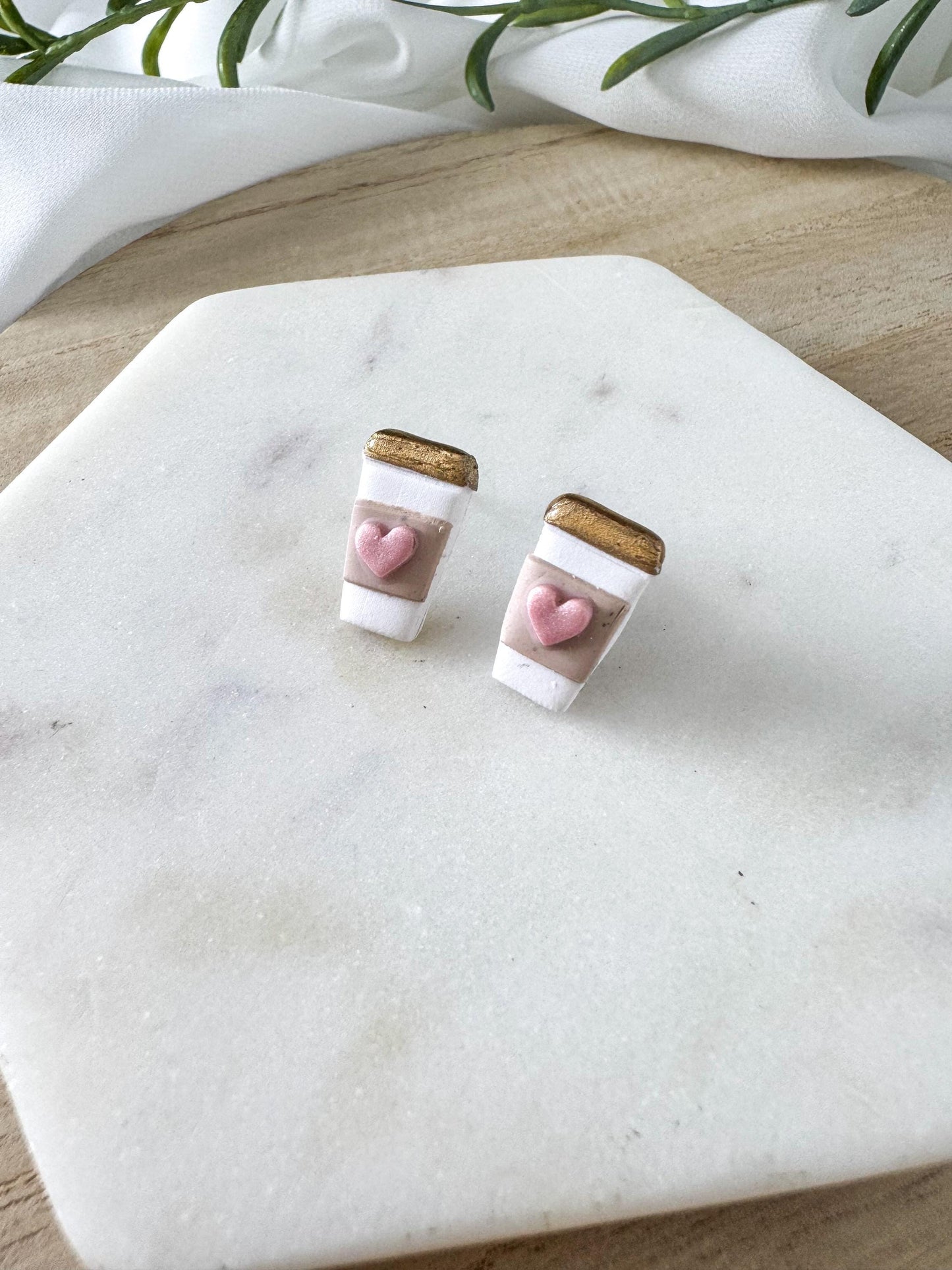 Cup of Love Stud | Coffee Valentine Clay Earring | Latte Heart Clay Stud | Light Shine Jewelry | Coffee Cup |