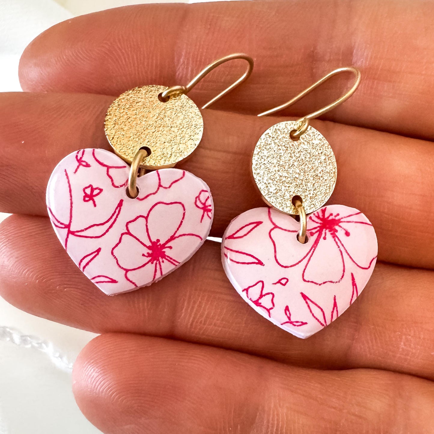 Pink Clay Heart Earring | Cute Valentine Earring | Nickel free heart stud | Light Shine Jewelry | Heart Statement Earring