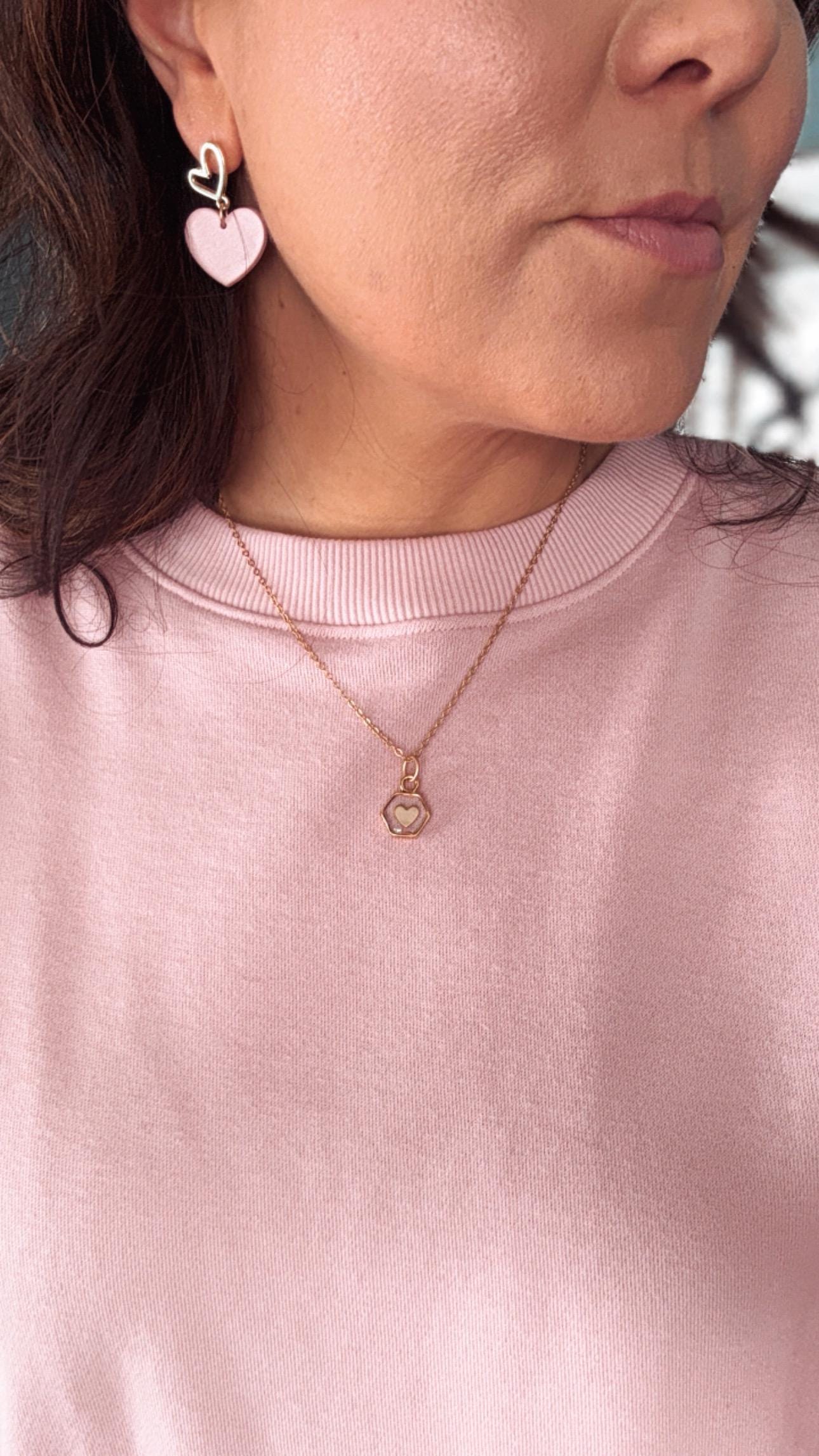 Tiny gold heart and resin pendant necklace | Valentines Day Charm Necklace | Dainty Heart Necklace | Cute Heart Necklace