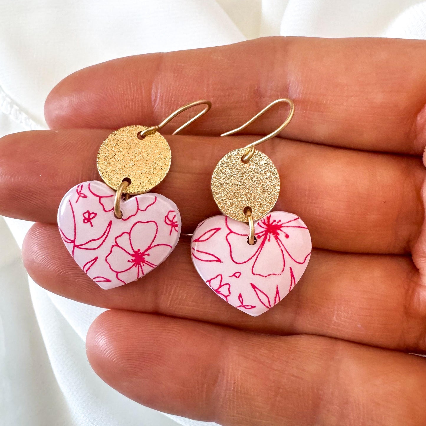 Pink Clay Heart Earring | Cute Valentine Earring | Nickel free heart stud | Light Shine Jewelry | Heart Statement Earring