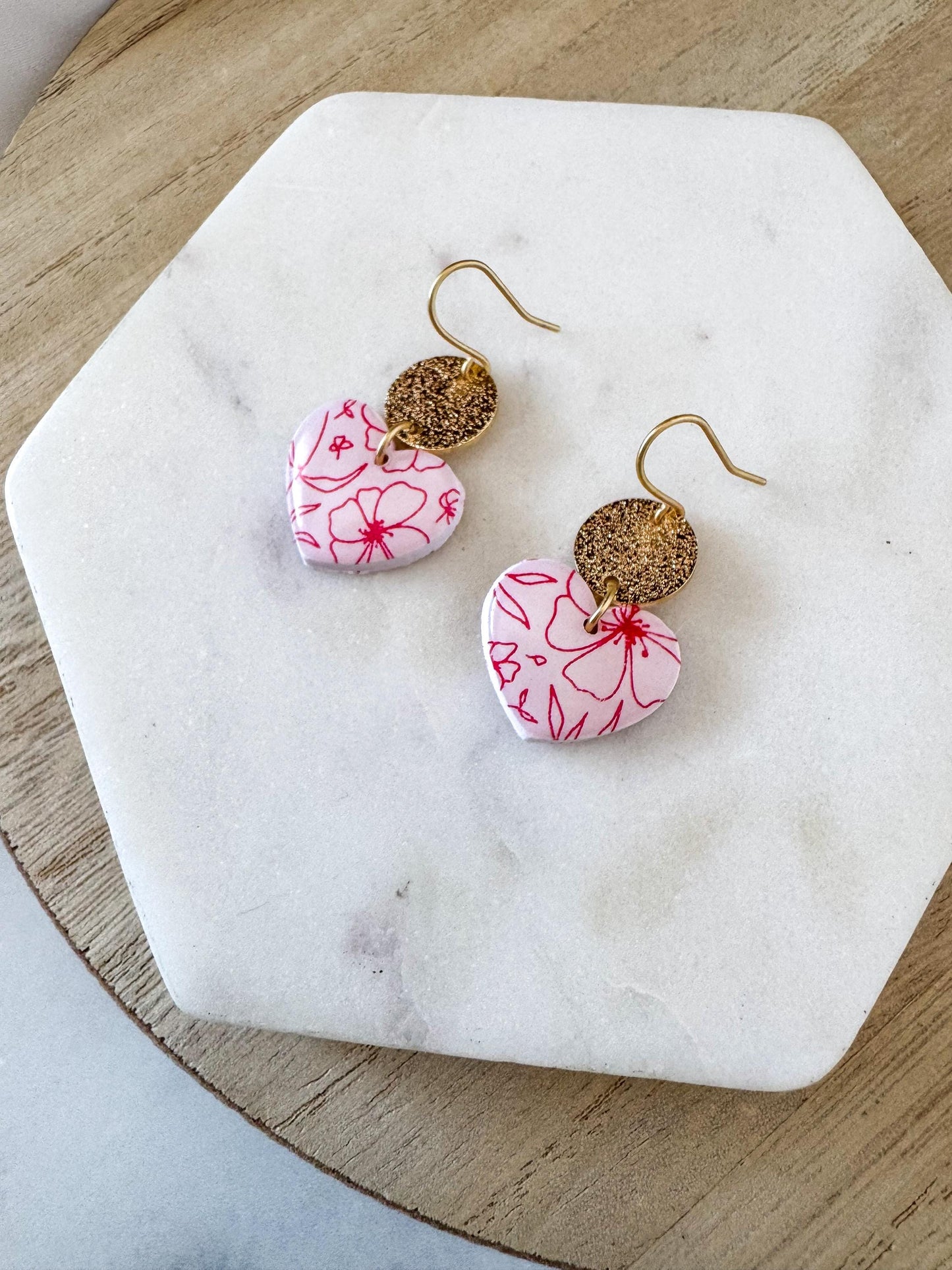 Pink Clay Heart Earring | Cute Valentine Earring | Nickel free heart stud | Light Shine Jewelry | Heart Statement Earring