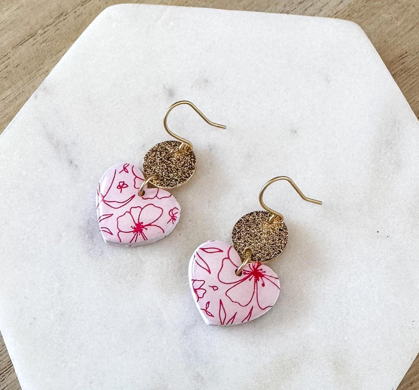 Pink Clay Heart Earring | Cute Valentine Earring | Nickel free heart stud | Light Shine Jewelry | Heart Statement Earring