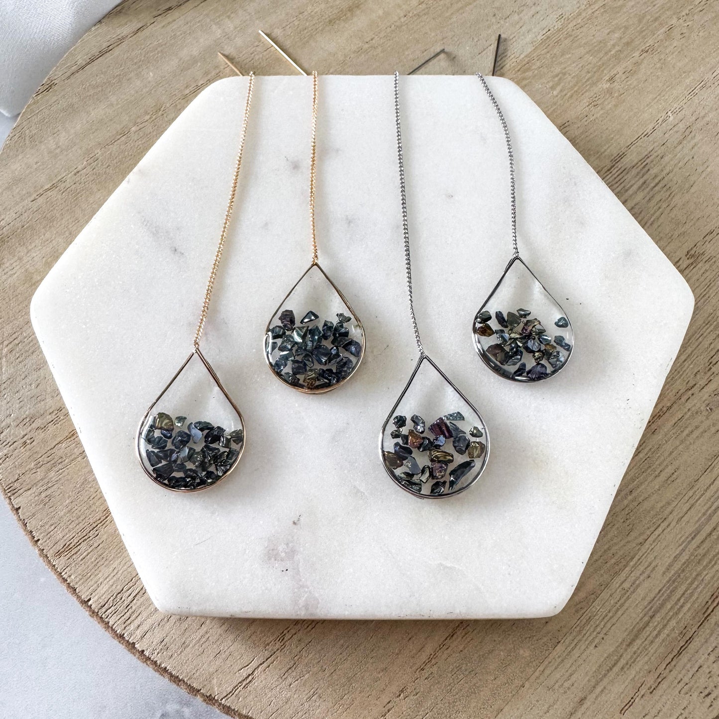 Peacock Resin Ear Threaders | Light Shine Jewelry| Blue Green Glass | Lightweight Handcrafted Nickel-free |Valentine Earring Threader