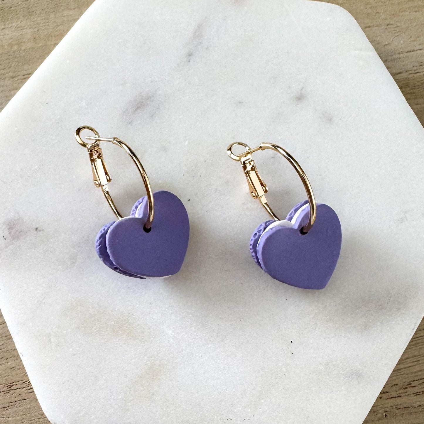 Heart Macaron Clay Earring | Valentine Treat Dangle | Clay Cookie Earring | Macaroon Nickel Free Polymer Clay | Light Shine Jewelry