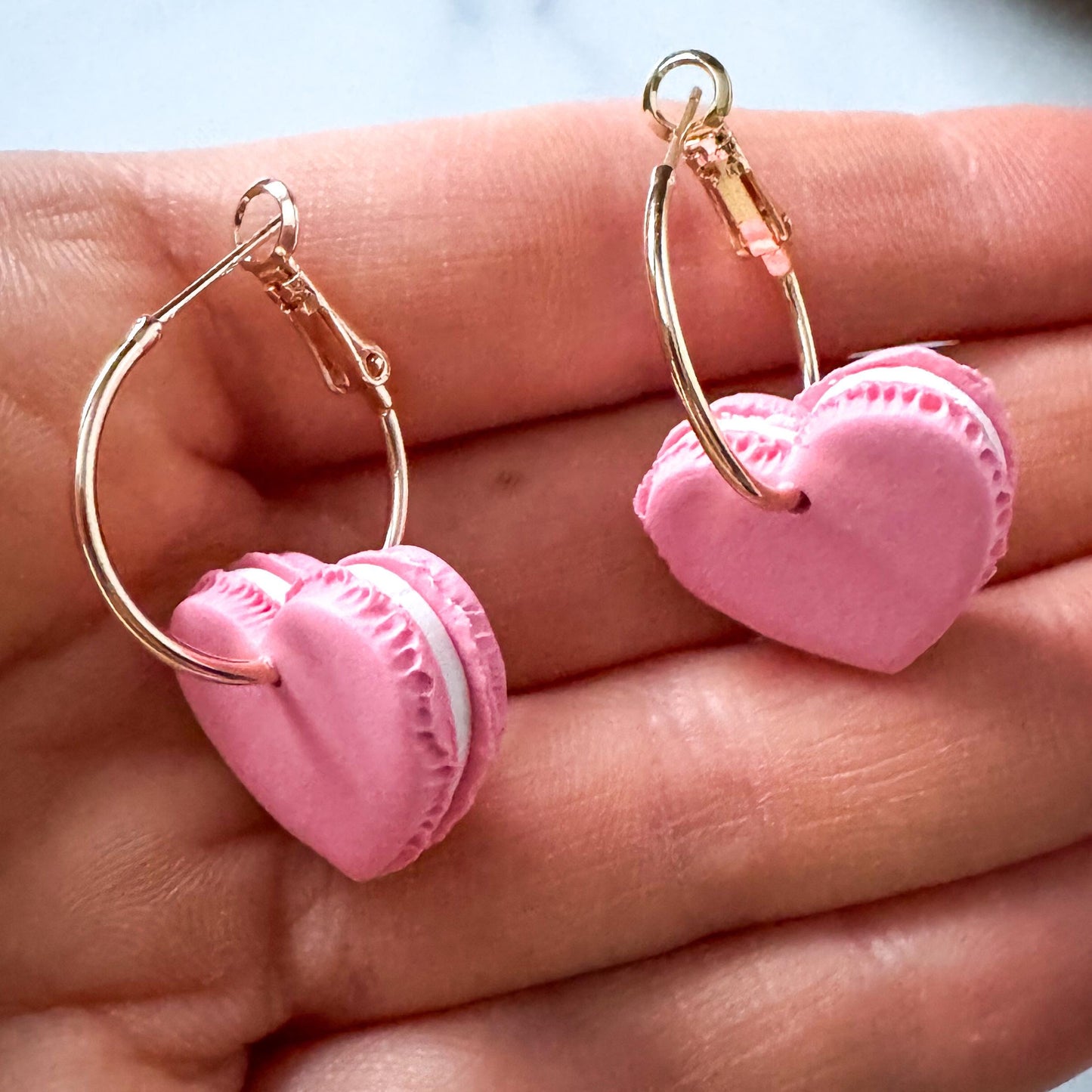 Heart Macaron Clay Earring | Valentine Treat Dangle | Clay Cookie Earring | Macaroon Nickel Free Polymer Clay | Light Shine Jewelry