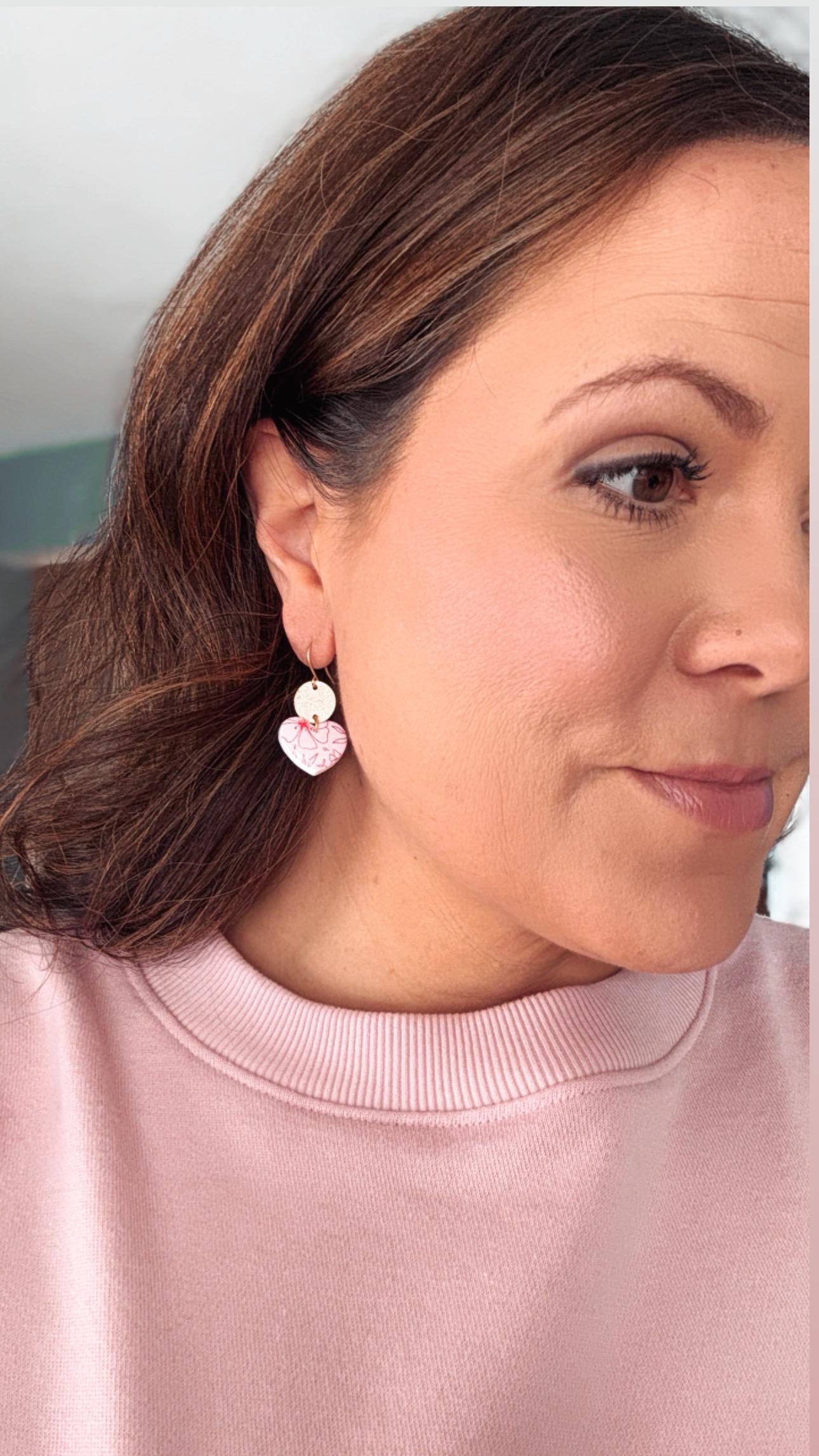 Pink Clay Heart Earring | Cute Valentine Earring | Nickel free heart stud | Light Shine Jewelry | Heart Statement Earring