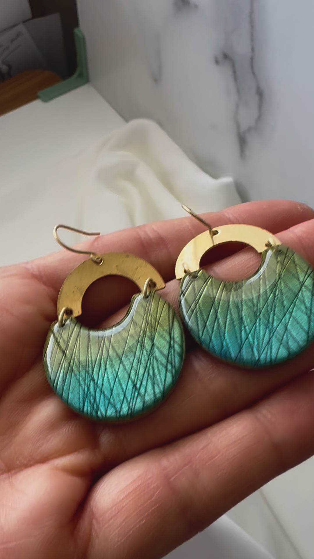 Vibrant Green and Aqua Clay Statement Earrings