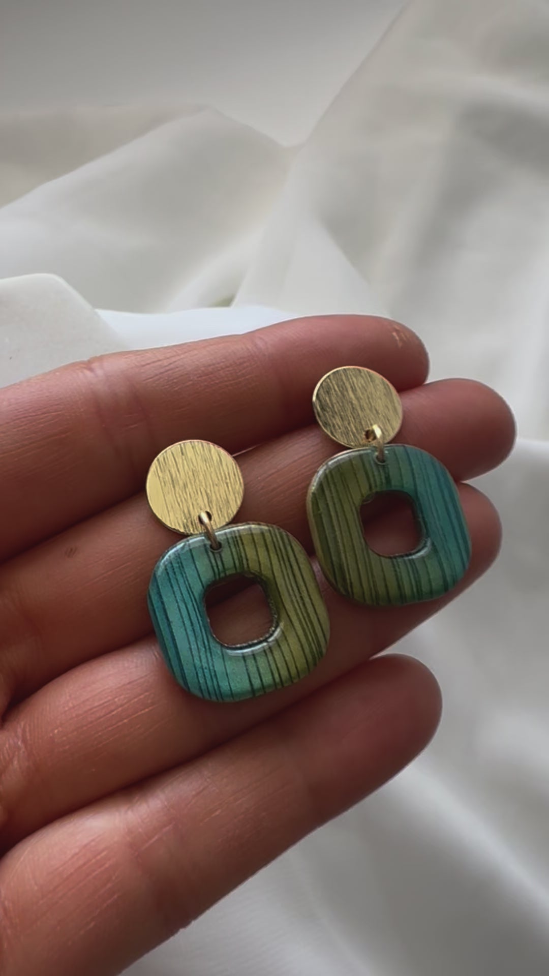 Vibrant Green and Aqua Clay Statement Post Earrings