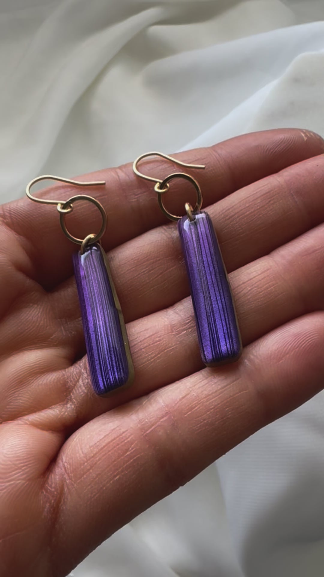 Vibrant Purple Clay Linear Statement Earrings