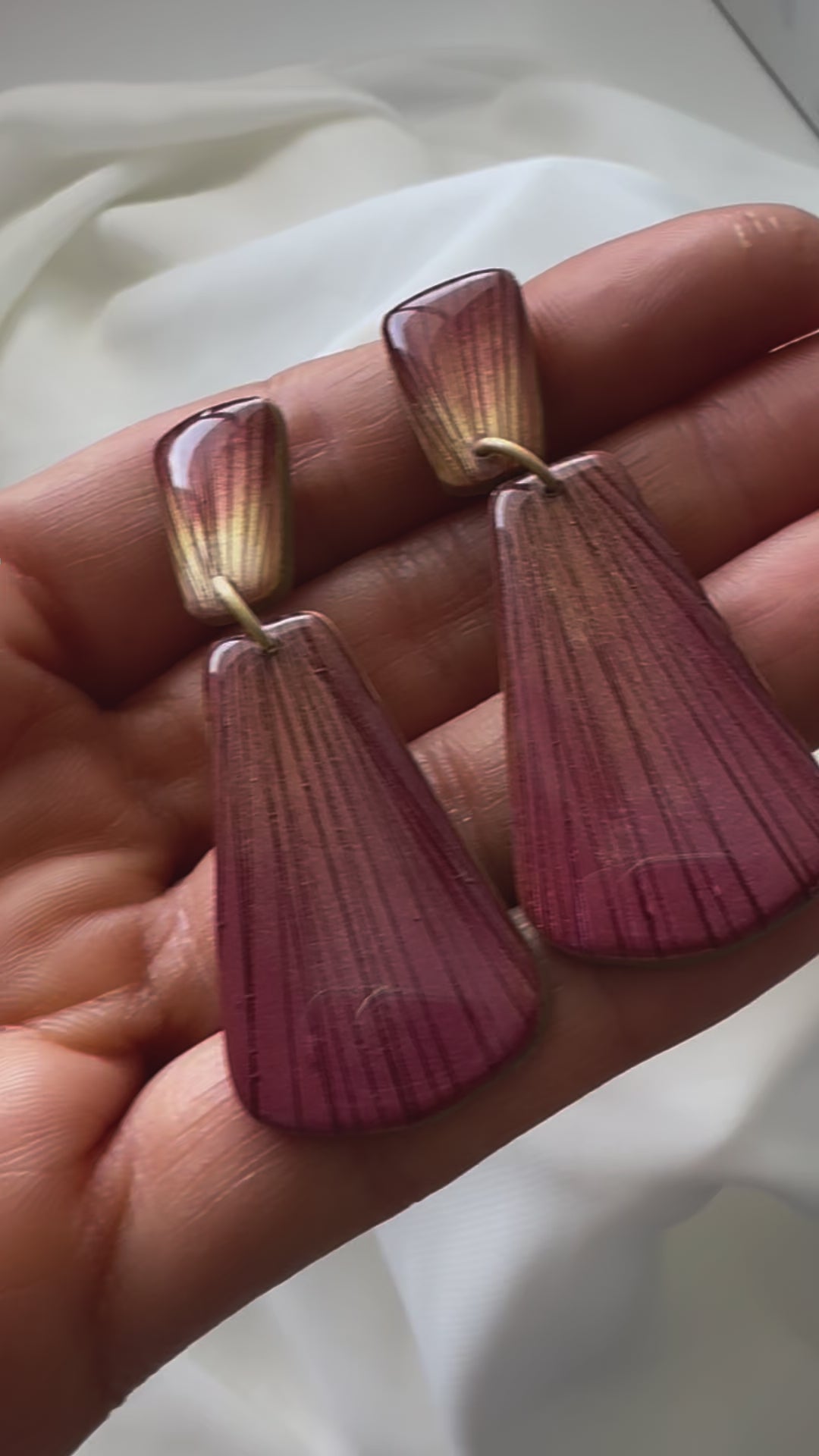 Vibrant Cranberry Red and Gold Clay Statement Post Earrings